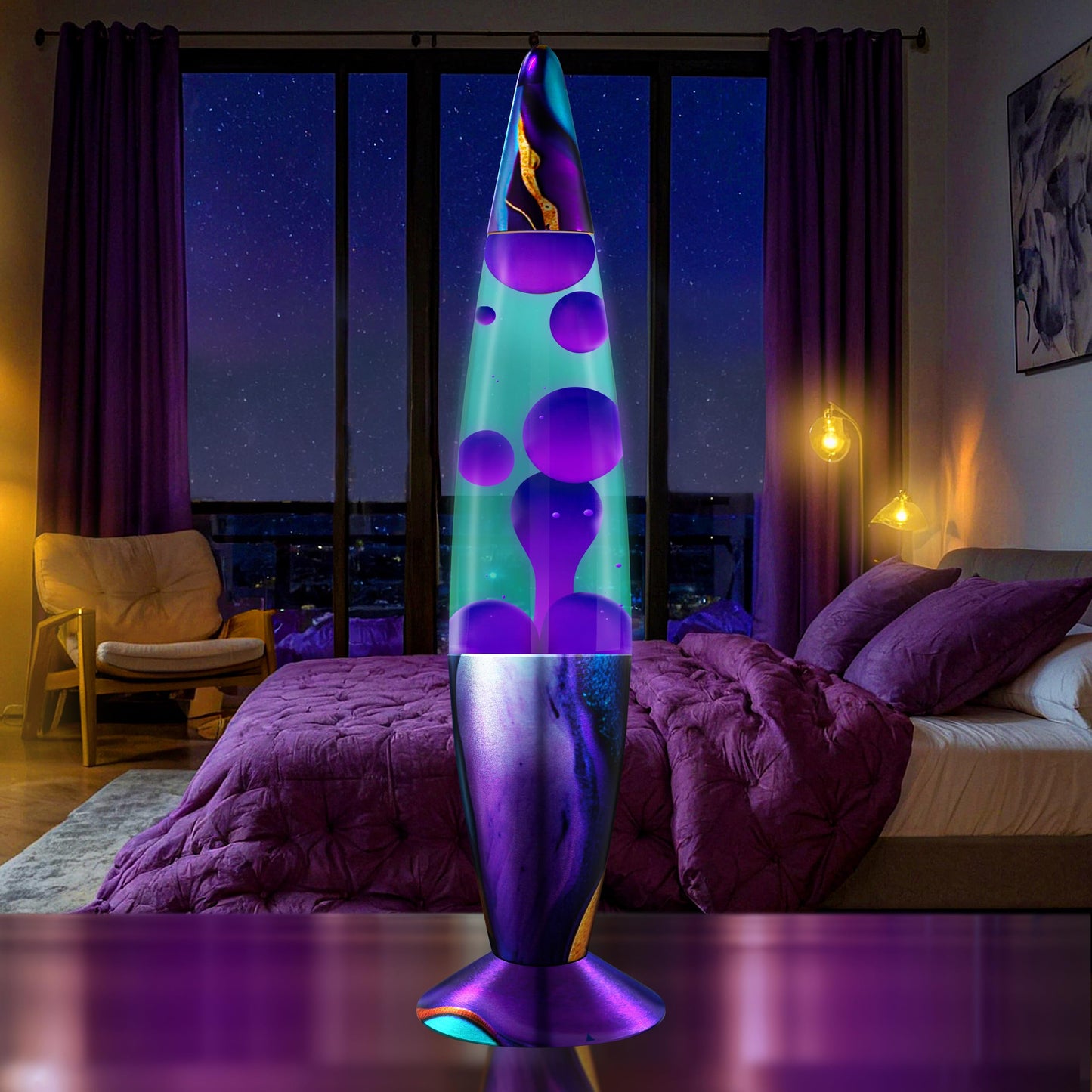 JAMBO 16” Magma Motion Lamp, Teal with Purple Wax – Relaxing Retro Liquid Night Light for Bedroom, Living Room & Office