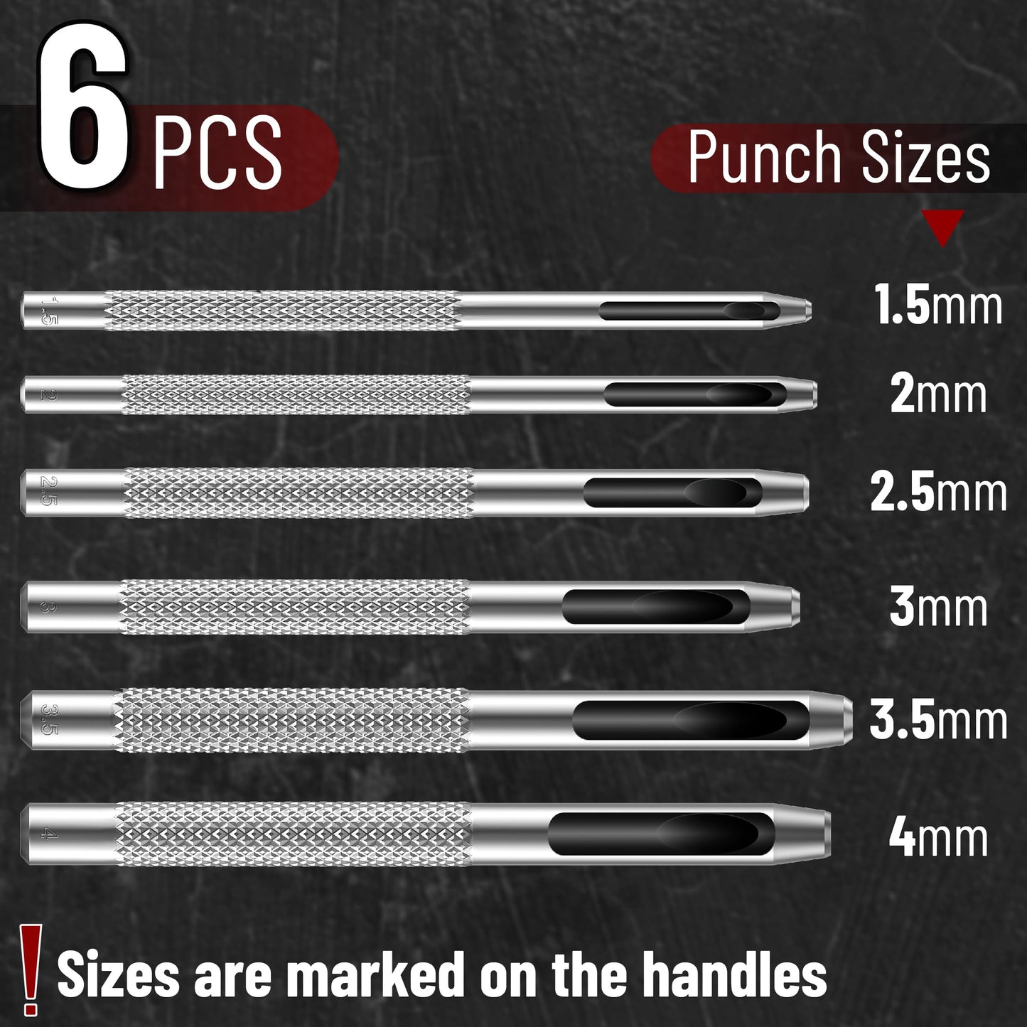 UNCO 6-Piece Hollow Leather Hole Punch Set, Steel Leather Punch Tool for Gaskets, Crafts, and DIY Projects
