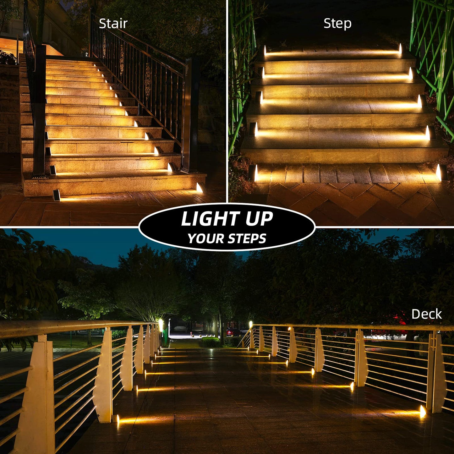 NIORSUN Solar Step Lights 6 Pack – Waterproof IP67, Auto On/Off, 3000K Warm White for Outdoor Steps, Deck, Patio, Yard & Garden