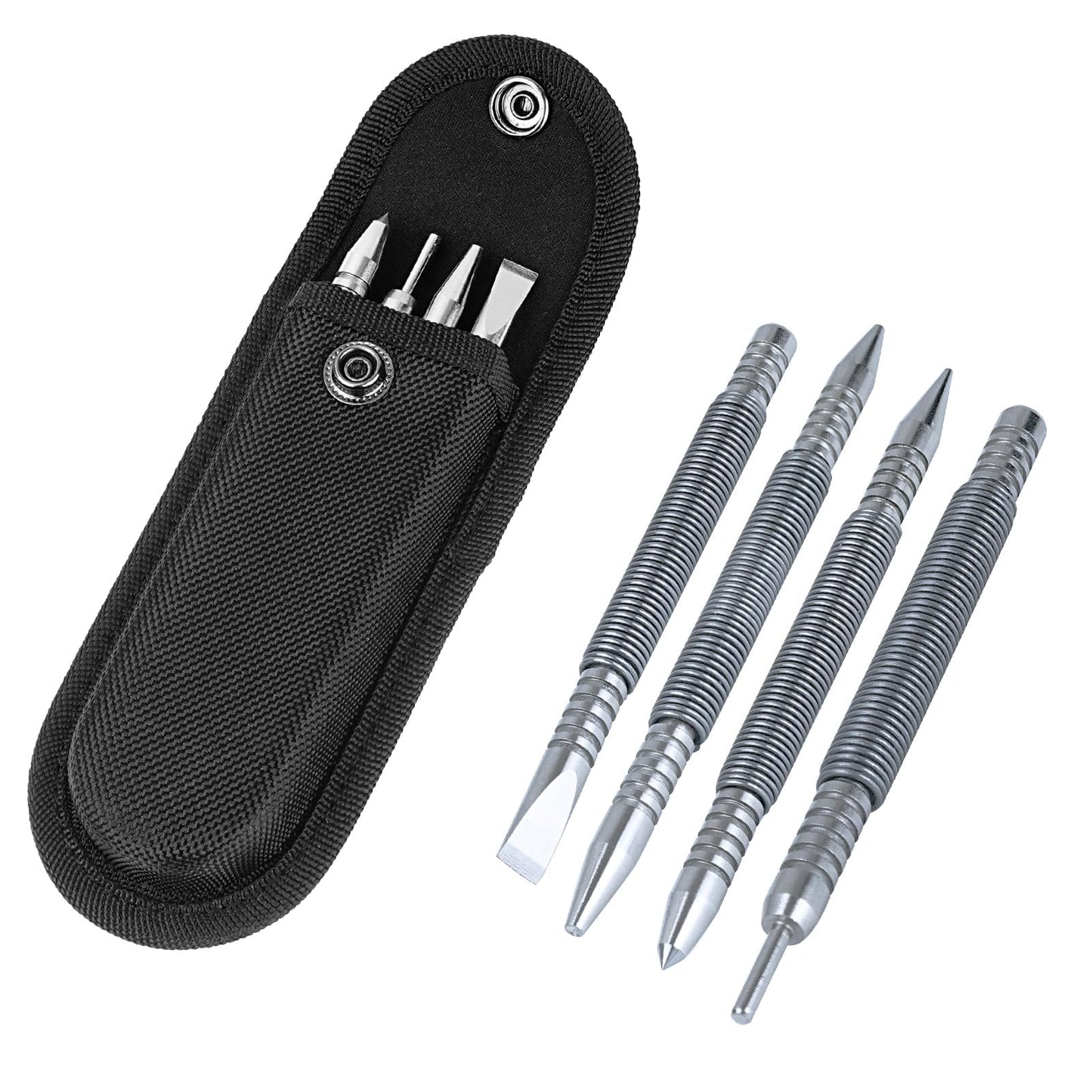 BESTNULE 4-Piece Nail Setter & Punch Set, Dual Head Nail Setter, Center Punch, Hammerless Cold Chisel & Hinge Pin Remover