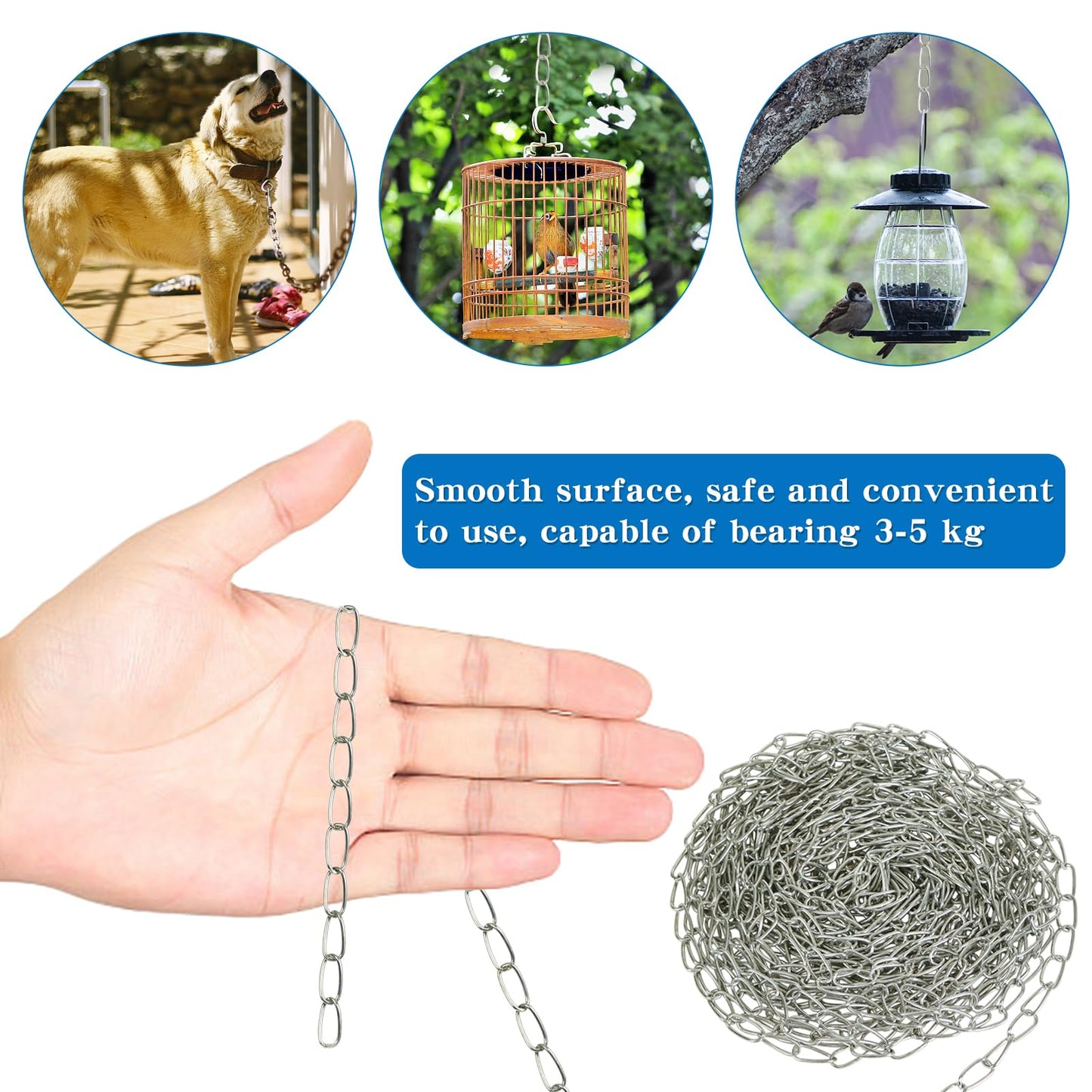 WUBOECE 2-Pack 60Ft Galvanized Iron Jack Chain, 16mm x 18m Metal Link for Hanging Plants, Bird Feeders, Lights – Silver