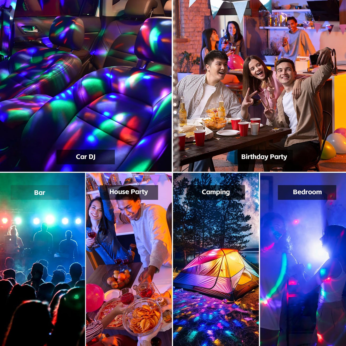 Car Disco Ball Sound Activated LED Lights – Mini Multicolor DJ Disco Light with Music Sync for Car & Room Decor