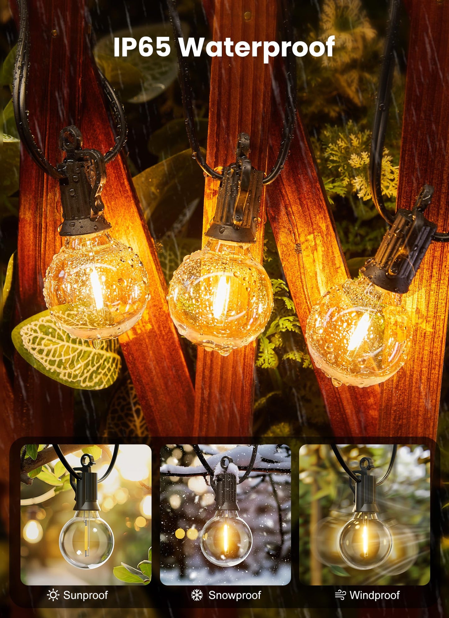 Brightown 50FT Outdoor String Lights with 25 G40 LED Bulbs, Shatterproof IP65 Waterproof, Dimmable Connectable Patio Globe Lights