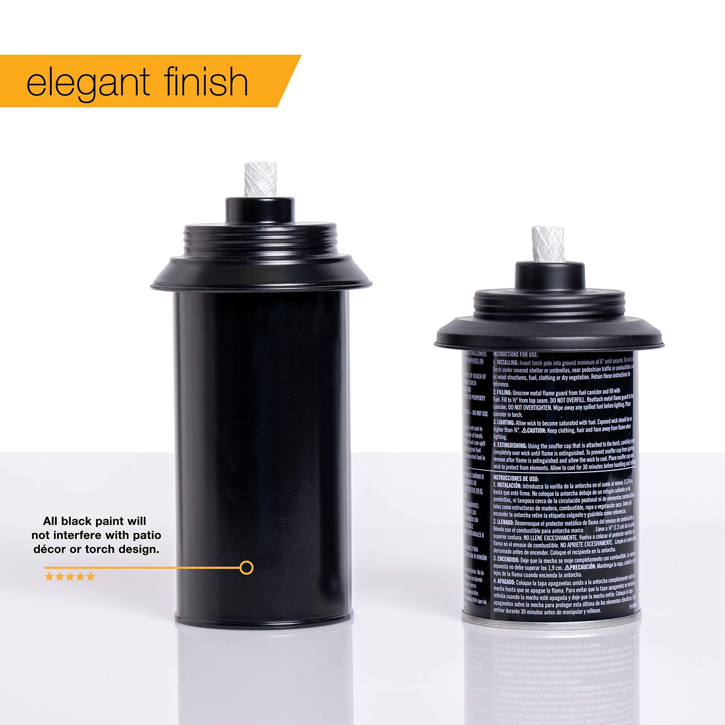 Backyadda Torch Replacement Canisters (16 oz). Compatible with Tiki Torches. Easy Fill Opening. 4-Pack Standard Metal (Without Caps)