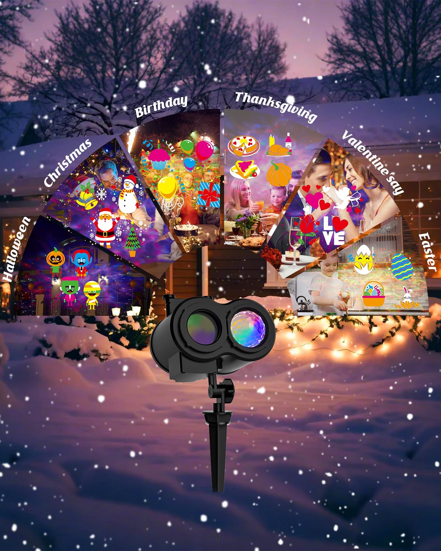 2025 COOLWUFAN 2-in-1 Christmas & Halloween Projector Lights, 30 HD Effects, 20 Slides Outdoor Holiday Decorations for Yard & Garden