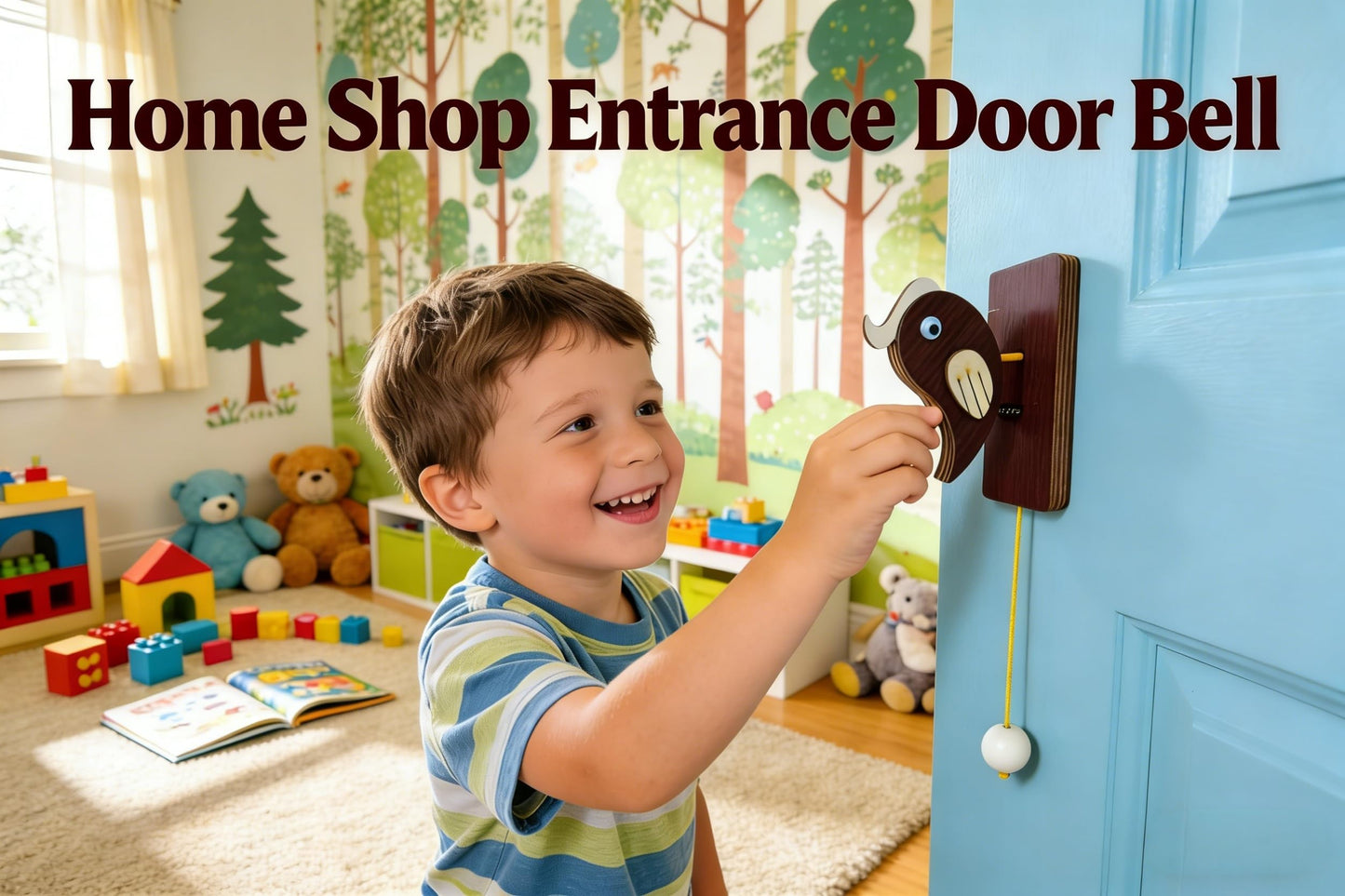 Woodpecker Doorbell & Door Knocker - Handcrafted Wooden Hanging Decoration for Front Door Entrance