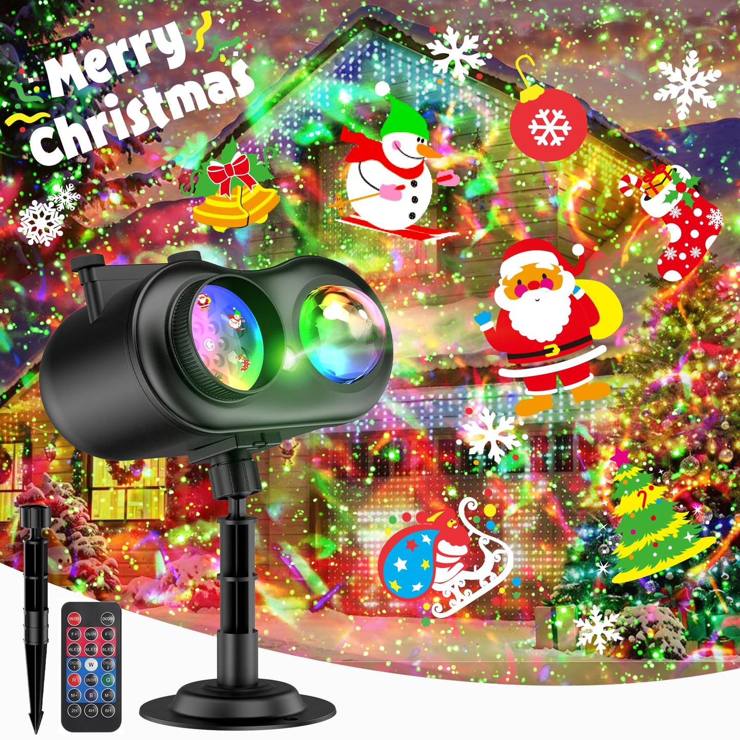 Christmas Projector Lights Outdoor & Indoor, Ocean Wave & Firefly Effects, 20 Slides/160 Patterns, Remote & Timer, Waterproof Decor
