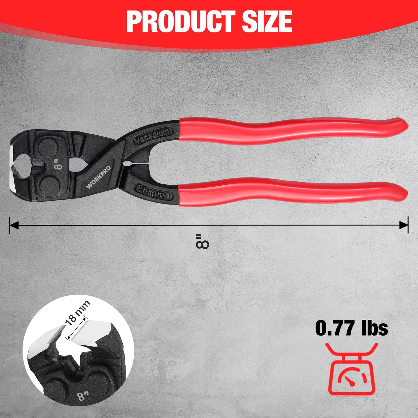 WORKPRO 8" Nail Puller Pliers, High-Leverage End Cutting with Gripping Jaws, Durable CR-V Steel, Ergonomic Handles for Nails & Wires