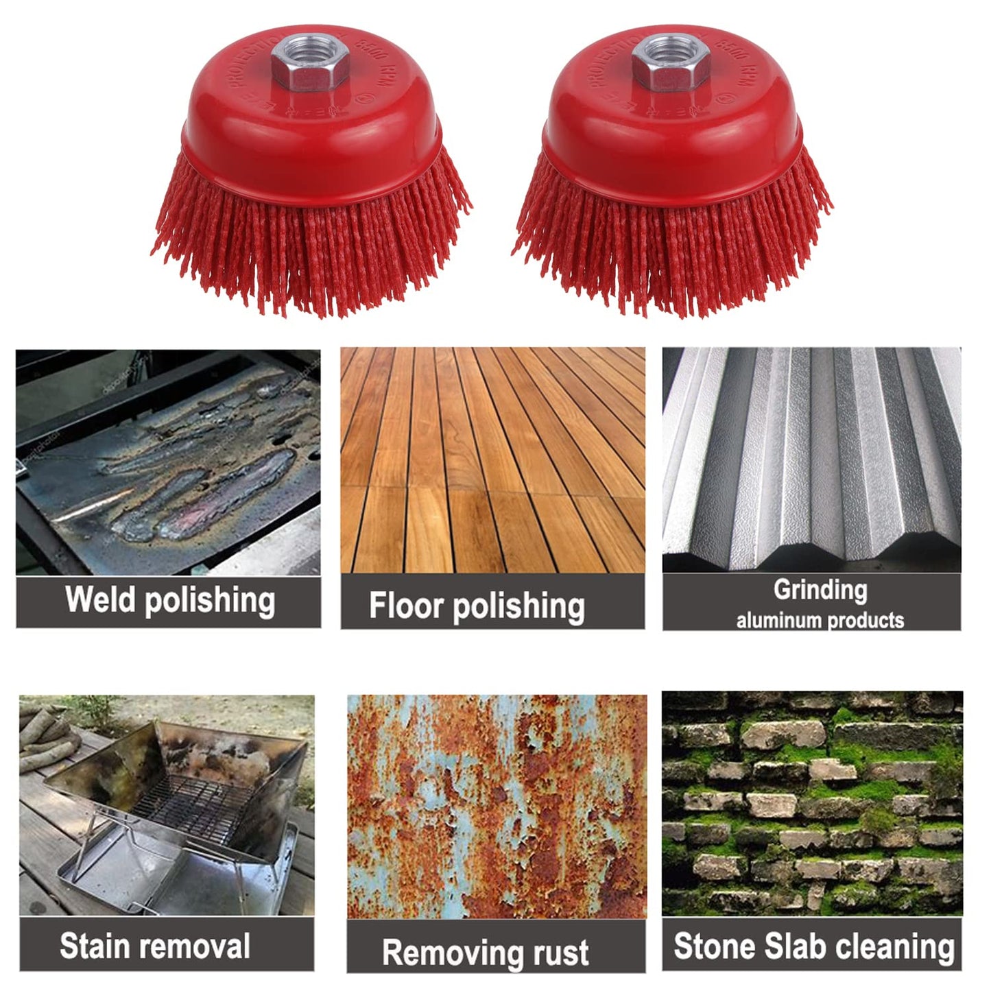 WENORA 4" Nylon Cup Brush for Angle Grinder, 5/8"-11 Thread & 1/4" Drill Arbor, Abrasive Filament for Rust, Paint Removal & Surface Prep