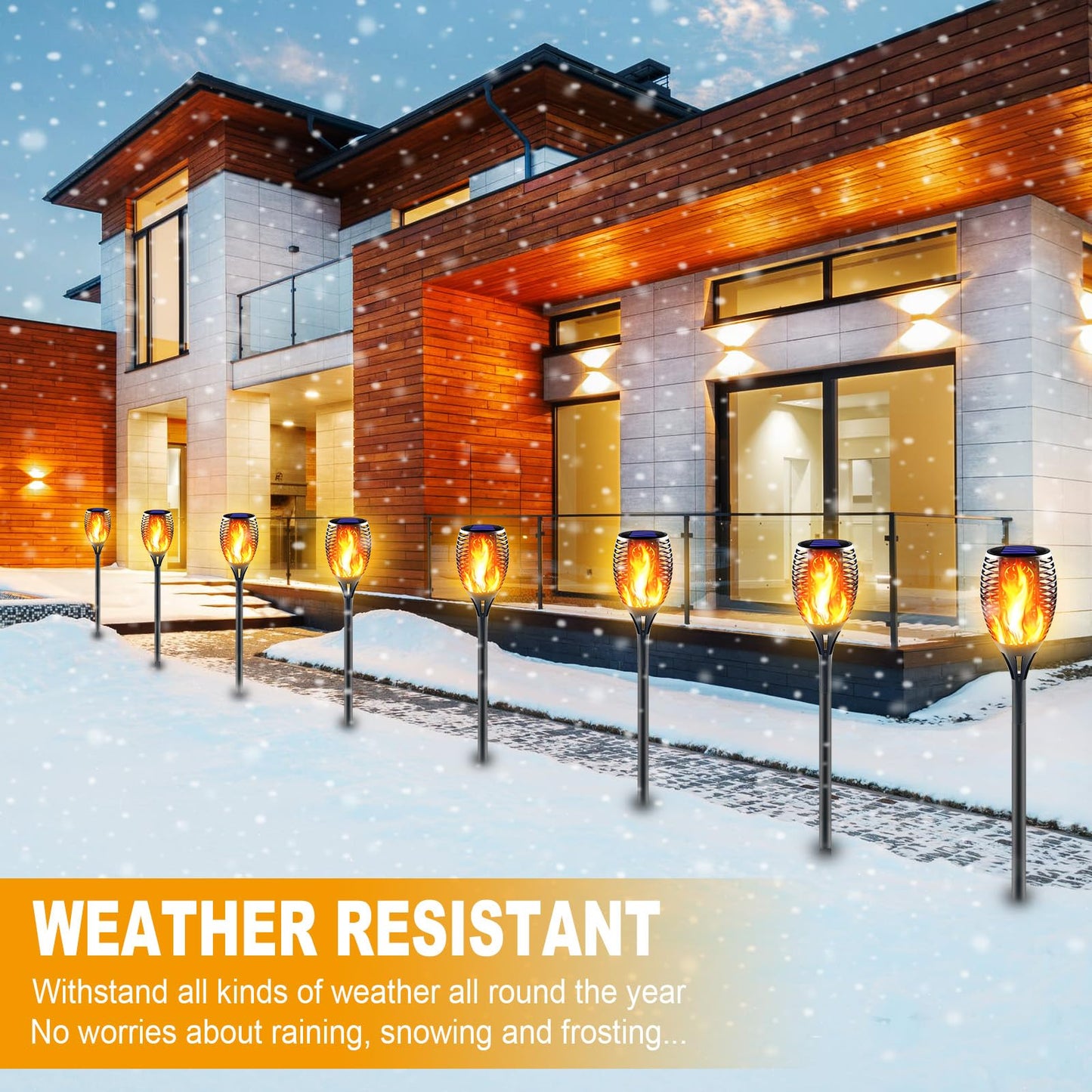 Awethone Solar Torch Lights 4 Pack, Ultra-Bright Flickering Flame Outdoor Tiki Torches, Waterproof Garden Pathway Lighting