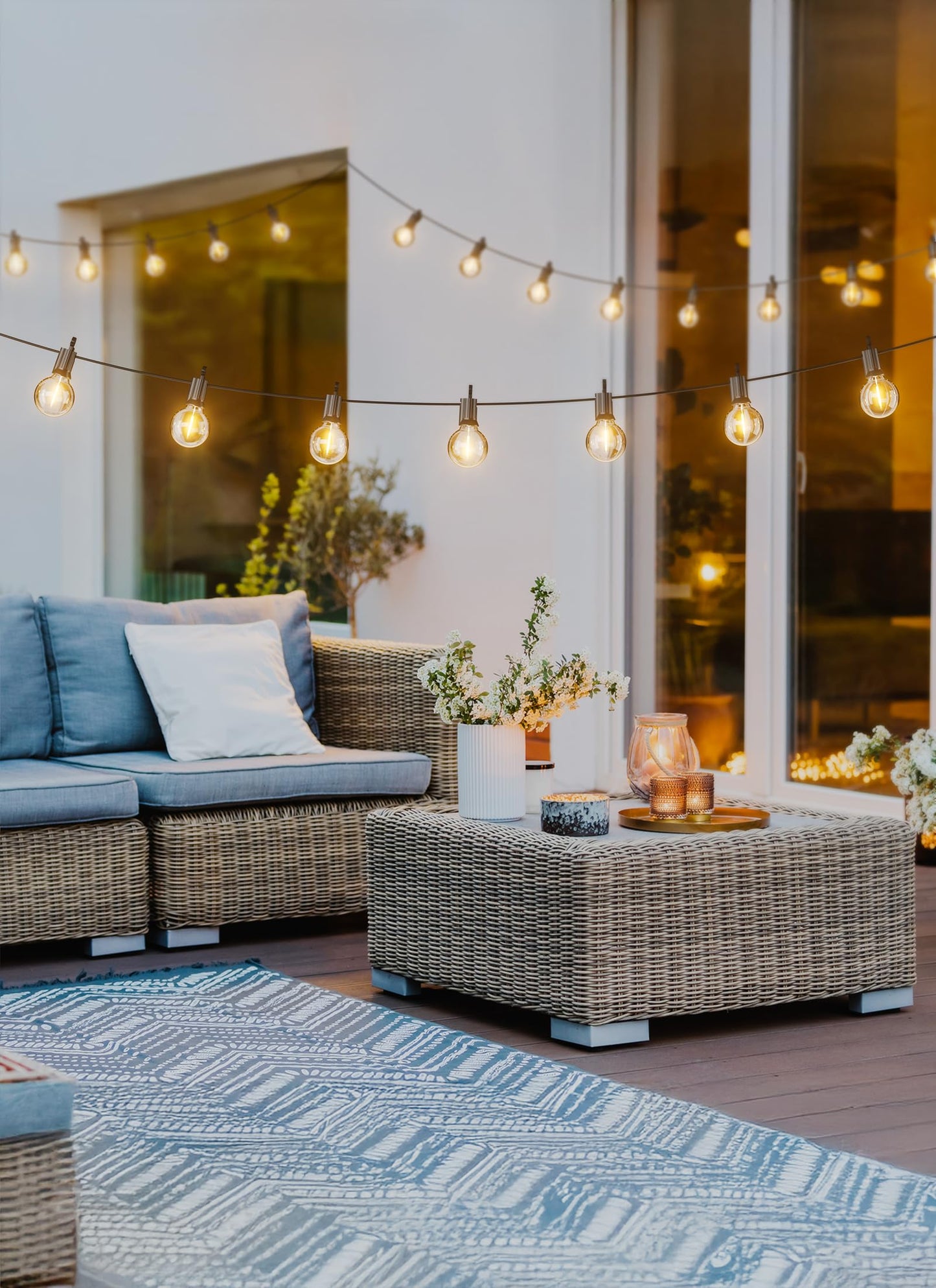 25ft Outdoor G40 LED String Lights, 13+1 Edison Bulbs, Waterproof, Plug-In, Connectable Patio, Backyard, Porch, Balcony Decor