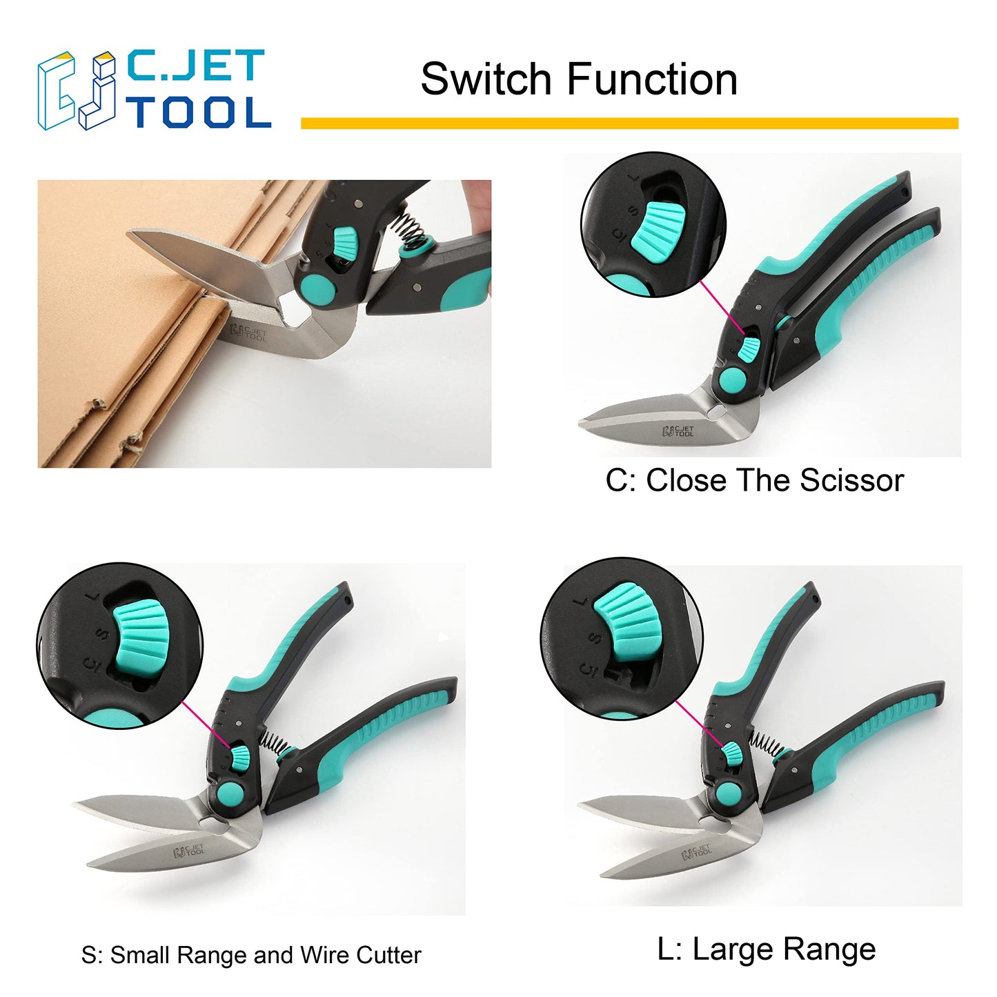 C.JET TOOL 10" Heavy Duty Carpet Cutter, Industrial Scissors, Multipurpose, Professional Soft Grip Stainless Steel (Turquoise)