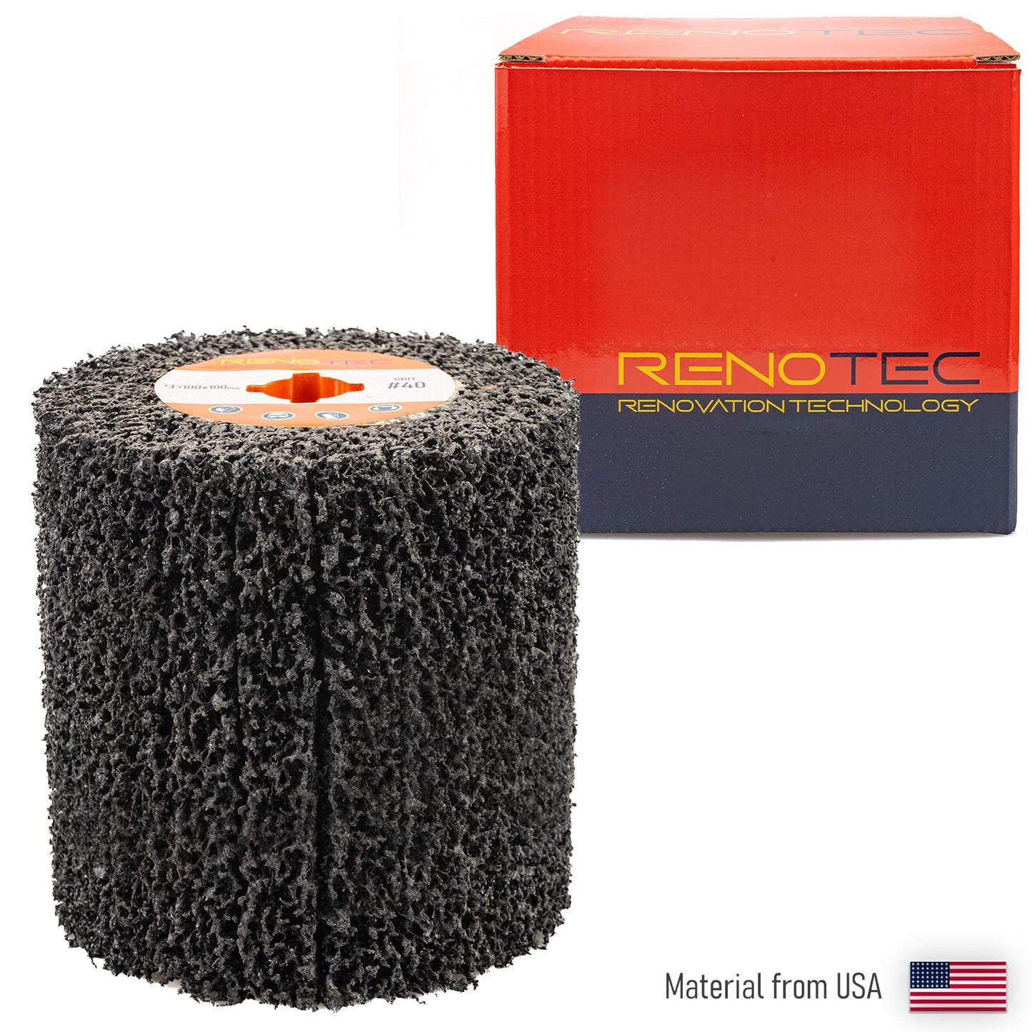 RENOTEC 4" Black Flap Wheels 110x100mm, 40 Grit, Strip Drum for Rust, Paint, Enamel, Oxidation Removal & Polishing