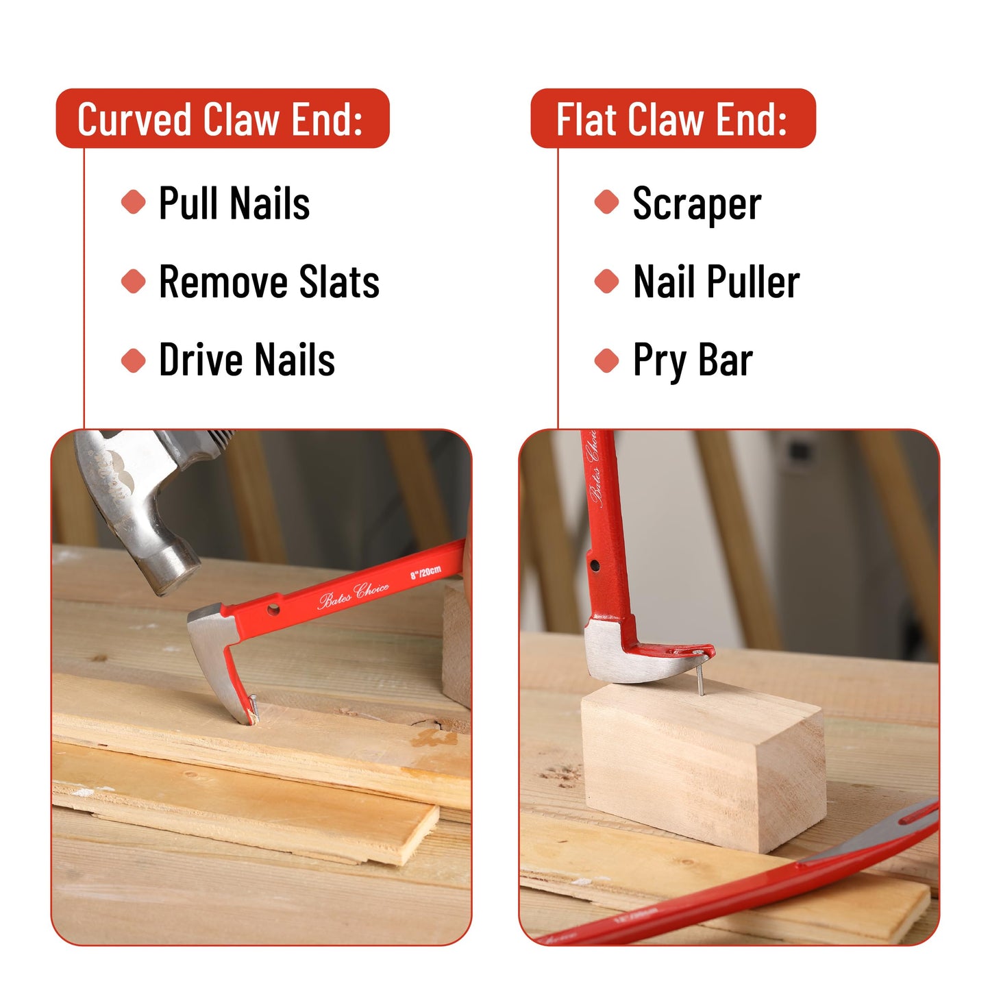 Bates- Pry Bar Nail Puller Set, 3 Pack, 8"/10"/12", Nail Puller Tool, Small Pry Bar