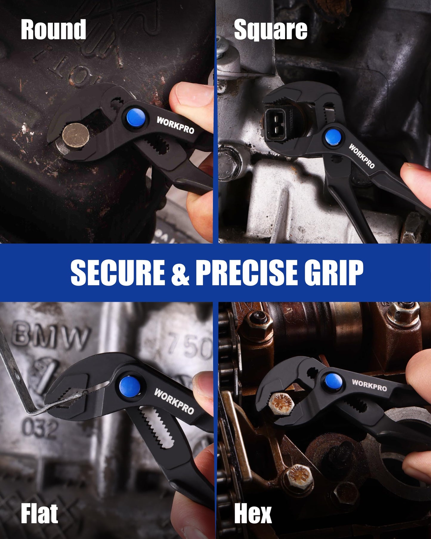 WORKPRO 4-Inch Mini Water Pump Pliers, Adjustable Groove Joint with 15-Position Push-Lock & V-Jaw, Ideal for Tight Spaces & Multi-Surface Grip