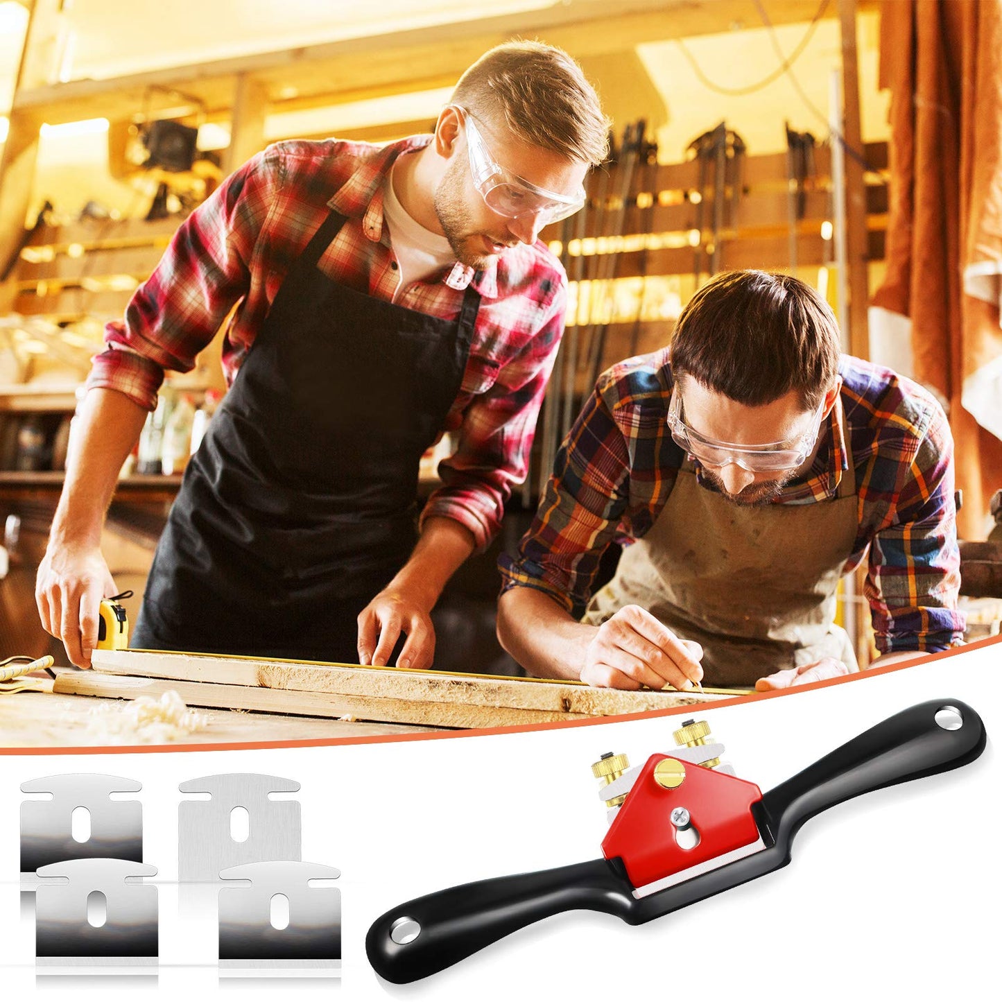 Minatee Adjustable Spokeshave with Flat Base and 5 Metal Blade Smooth Planes Working Hand Tool for Wooden Craft Carver Wood Working