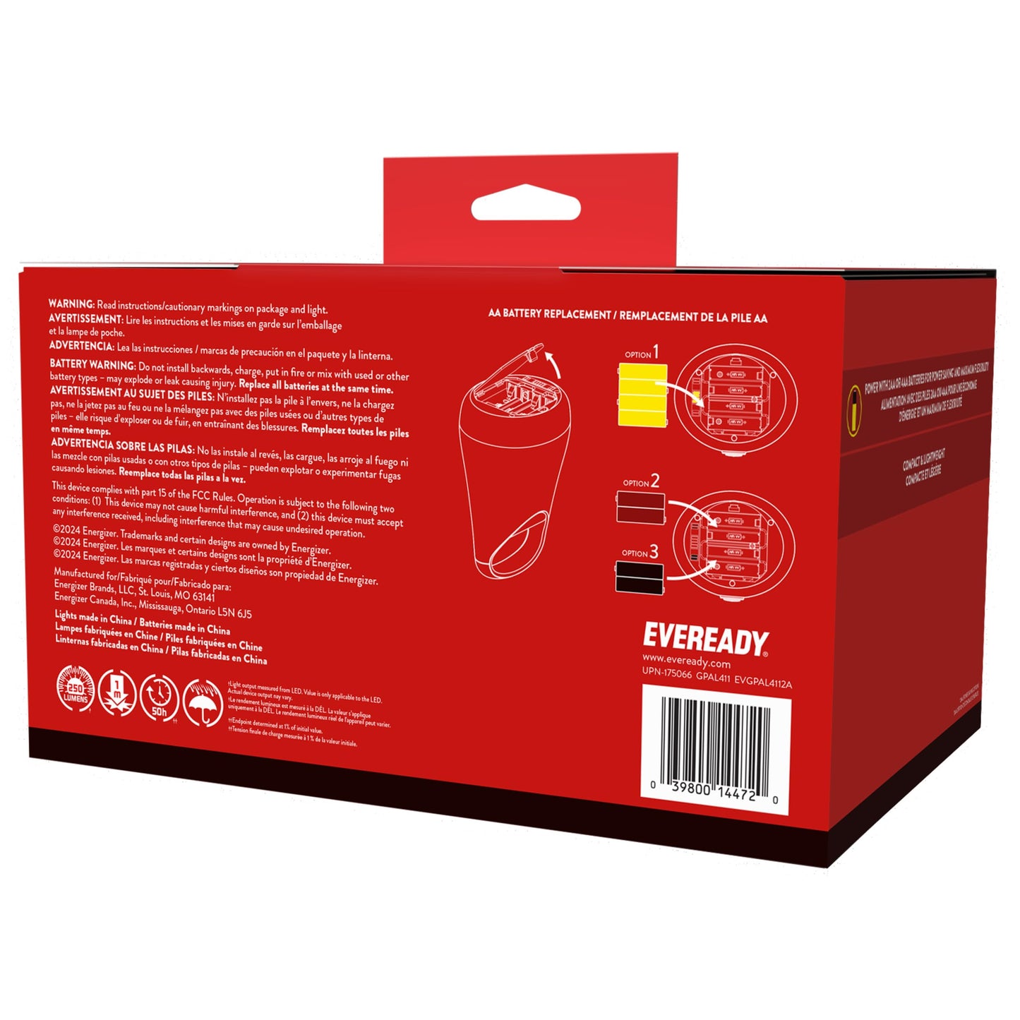 Eveready X-250 LED Camping Lantern 2-Pack – Super Bright, Water-Resistant, 100-Hour Runtime, Red & Black, Batteries Included