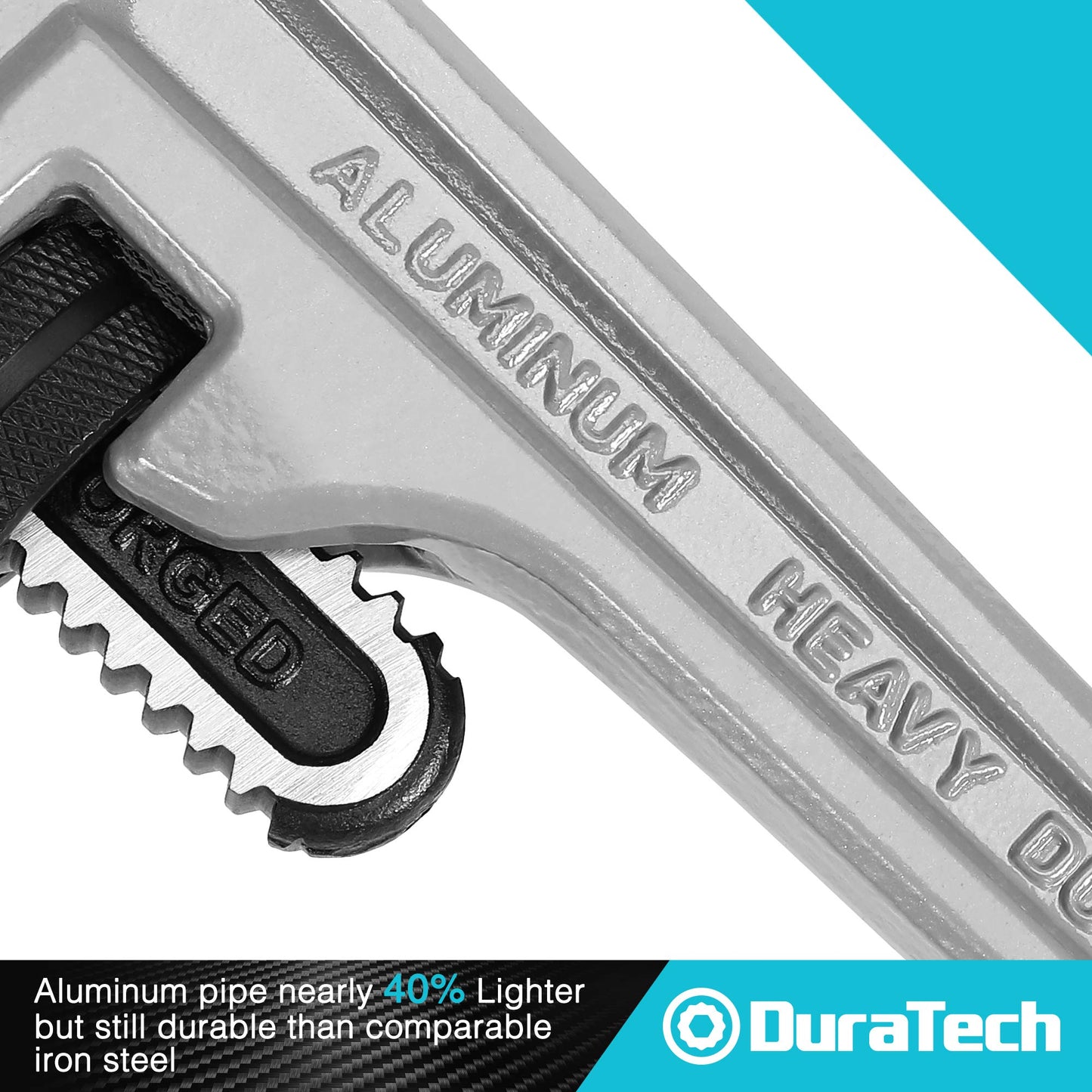 DURATECH 3-Piece Heavy Duty Aluminum Straight Pipe Wrench Set, 10", 14", 18", Adjustable Plumbing Wrench Set, Drop Forged, Exceed GGG standard