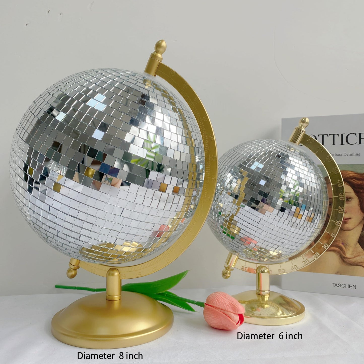 MFGDISCO Gold Disco Ball Sculpture, 6.5"x6"x9" Tabletop Home Decor, Modern Western Art Statue, Unique Decorative Accent, Bright Gold Finish