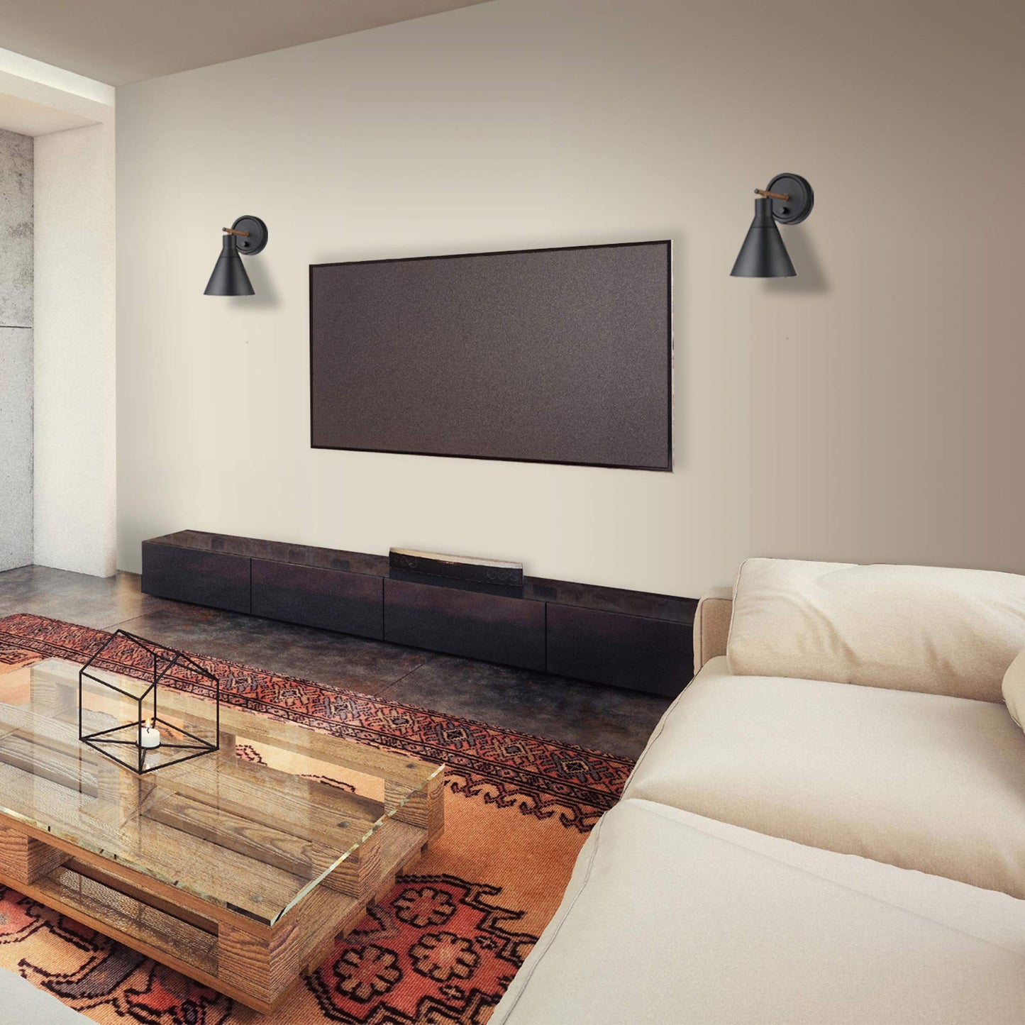 GLOBE Electric 51725 1-Light Wall Sconce, Matte Black & Faux Walnut, Dimmable Plug-In or Hardwire, Stepless Rotary Switch, Bulb Not Included