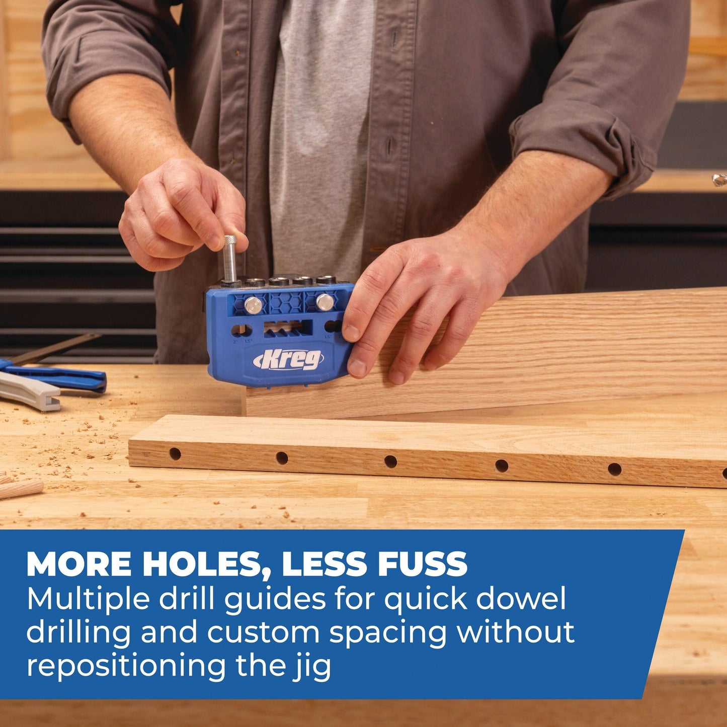 Kreg Dowel Jig Kit KHJD345 – No-Measure Doweling Guide with Removable Drill Guides for Accurate Cabinet & Workshop Joint Alignment