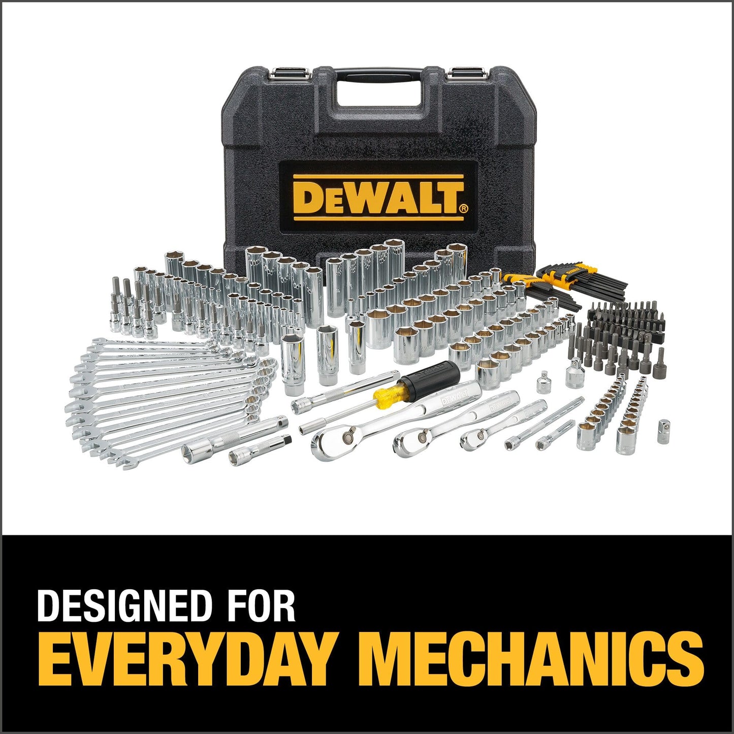 DEWALT 247-Piece Mechanic Tool Set, 1/4, 3/8 & 1/2 in. Drive, SAE Sockets, Ratchets, Wrenches & Hex Keys, Polished Chrome (DWMT81535)