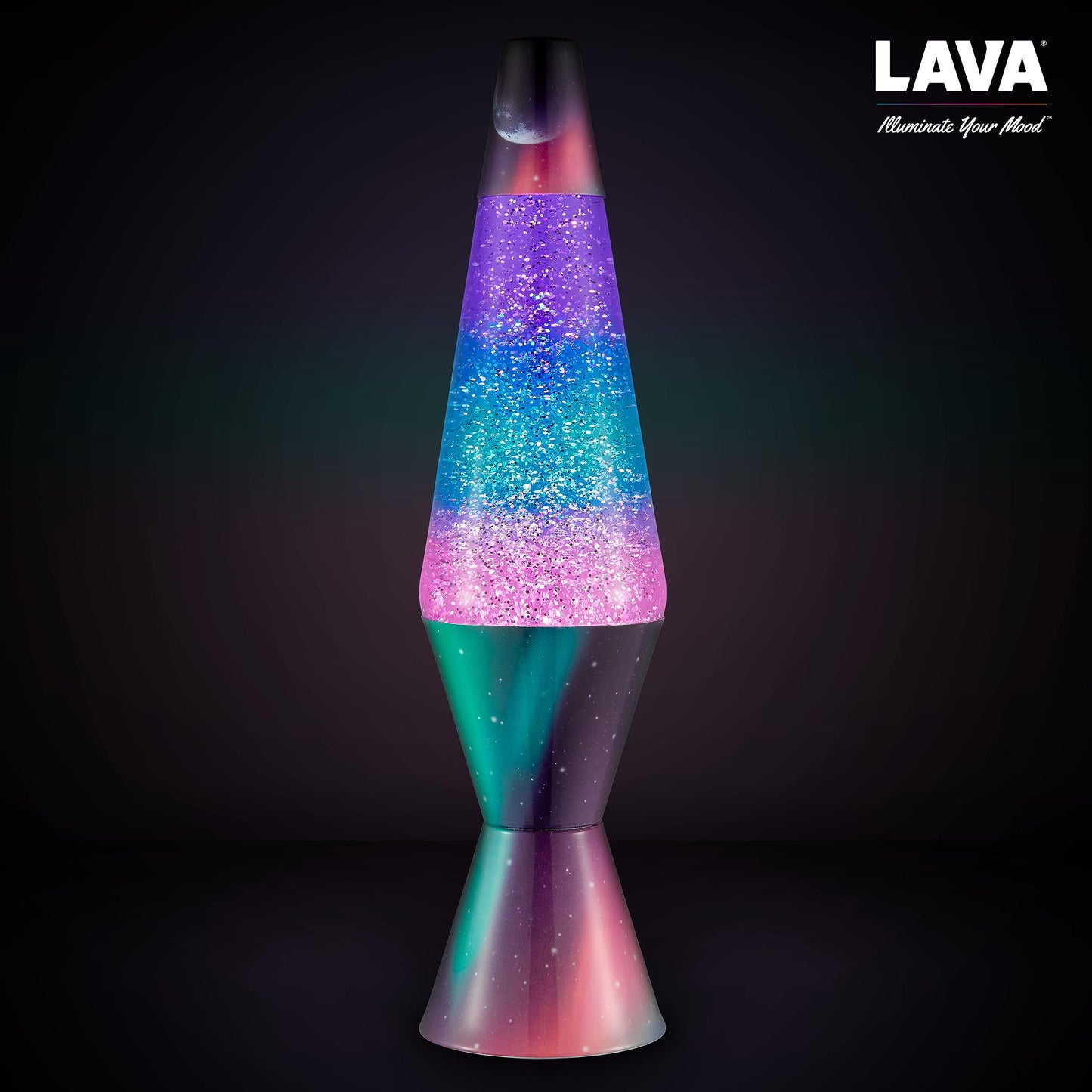 Lava® Lamp - 14.5" Polar Glimmer - The Original Motion Light - Silver Glitter, Multicolor Base and Globe - Item #2048 (Amazon Exclusive)
