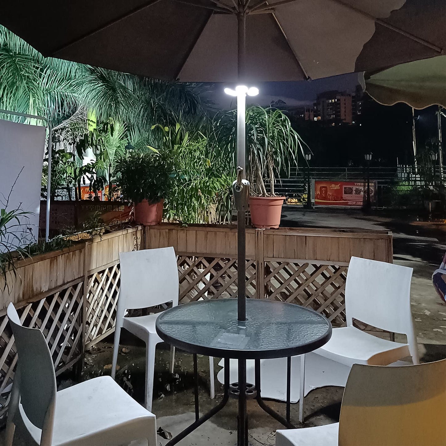 TINTINDOC Umbrella Light with Remote – Outdoor Patio Pole Light, Rechargeable/AA Battery, 300 Lumen, Stepless Dimming