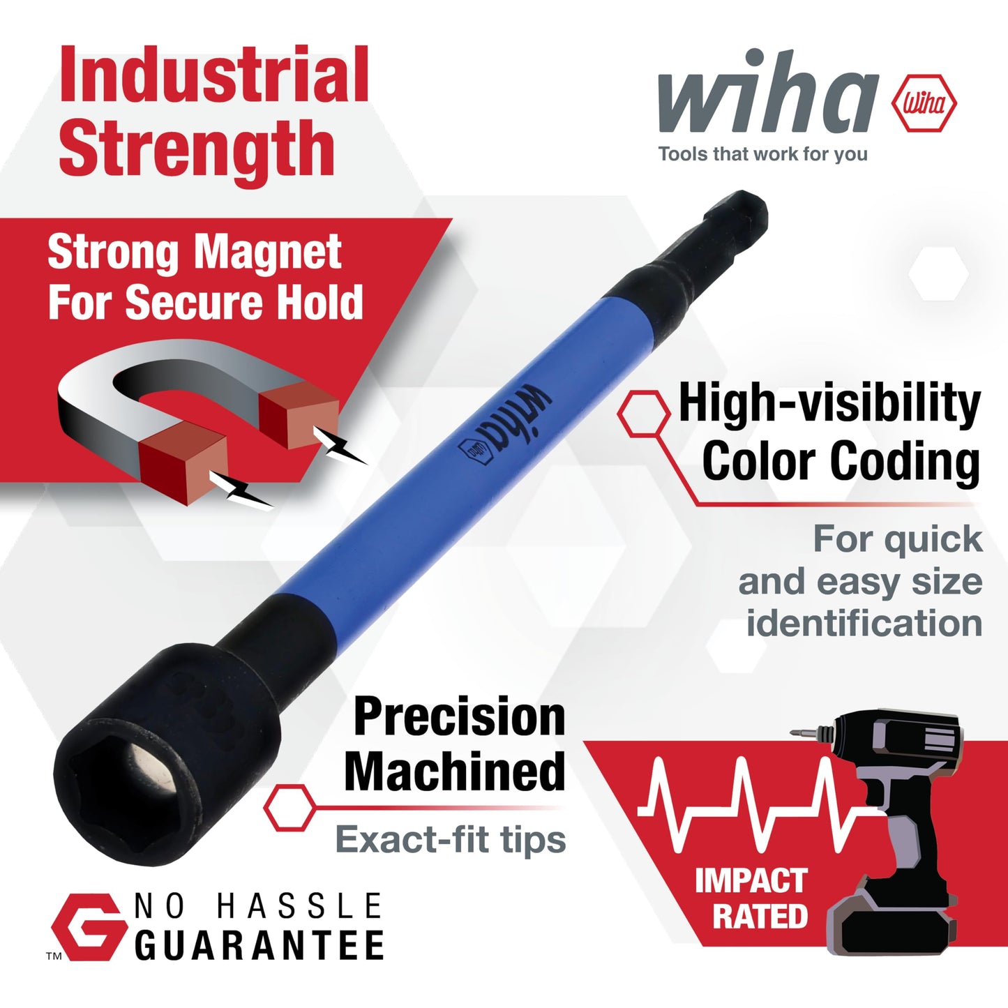 Wiha 70487 6 Piece Color Coded Magnetic Nut Setter Metric Set