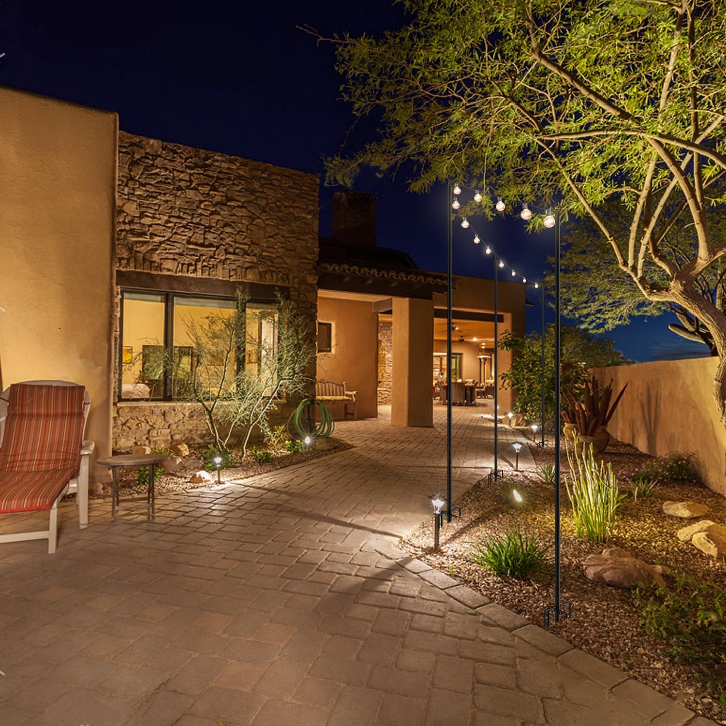 4-Pack 9.3ft Outdoor String Light Poles with Forks – Metal Hanging Posts for Patio, Garden, Backyard, Yard & Porch Decorations