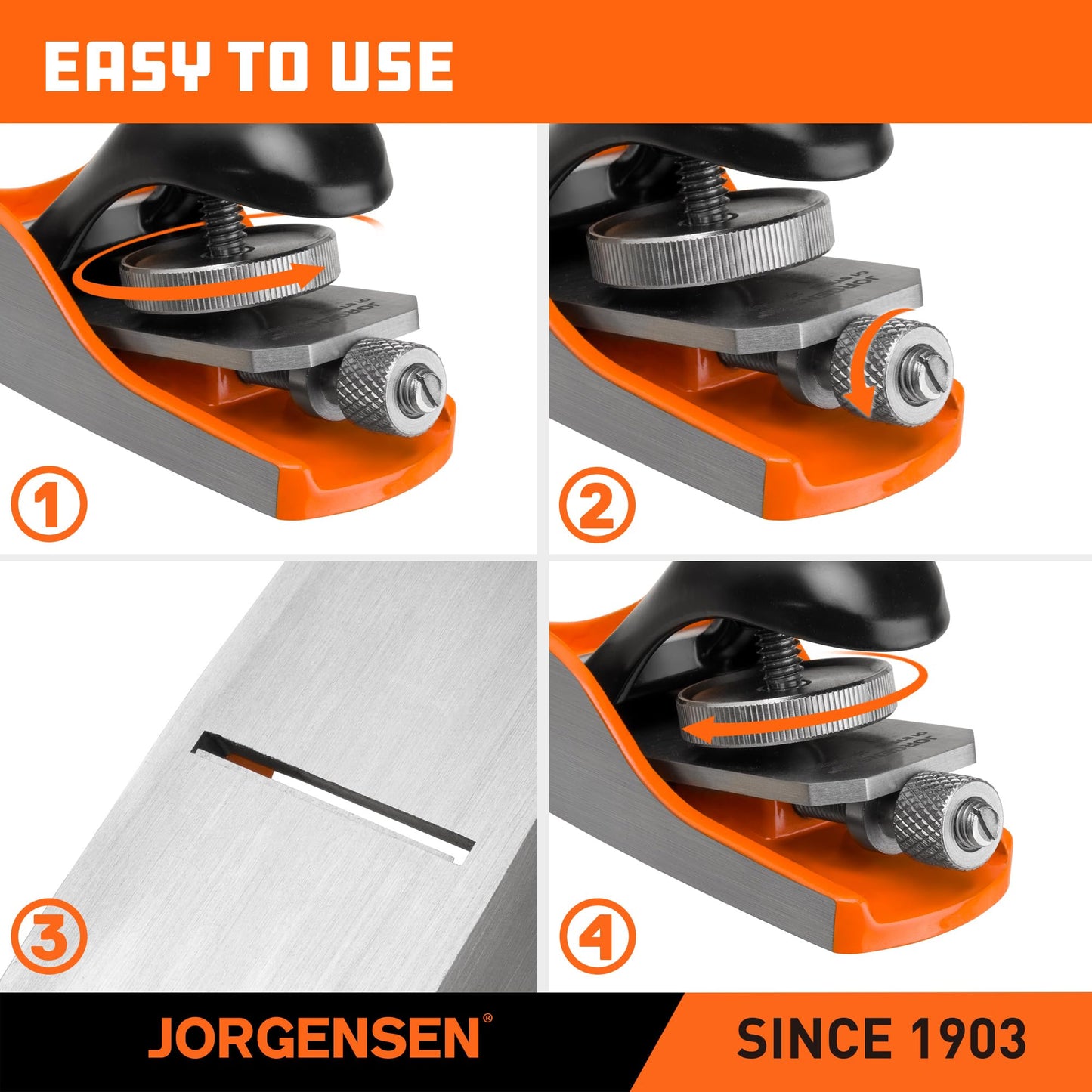 JORGENSEN 5-1/4" Hand Wood Planer, Low Angle Block Plane for Woodworking, Detail Trimming & Craft, Adjustable Depth, Durable Iron Body
