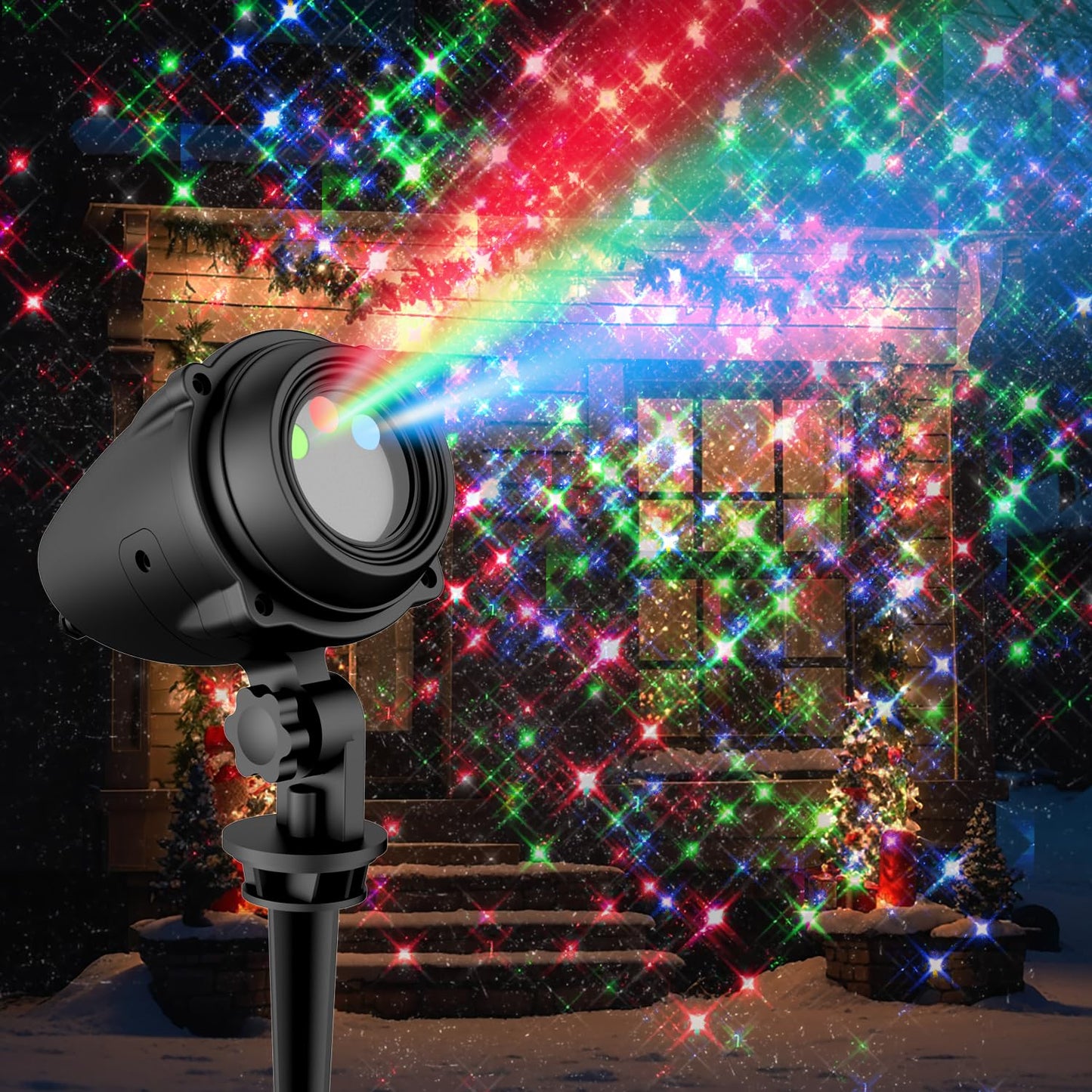 Christmas Projector Lights Outdoor, RGB Firefly Laser Light Projector, Red Green Blue Galaxy Star Show, IP65 Waterproof Holiday Yard Garden Decor