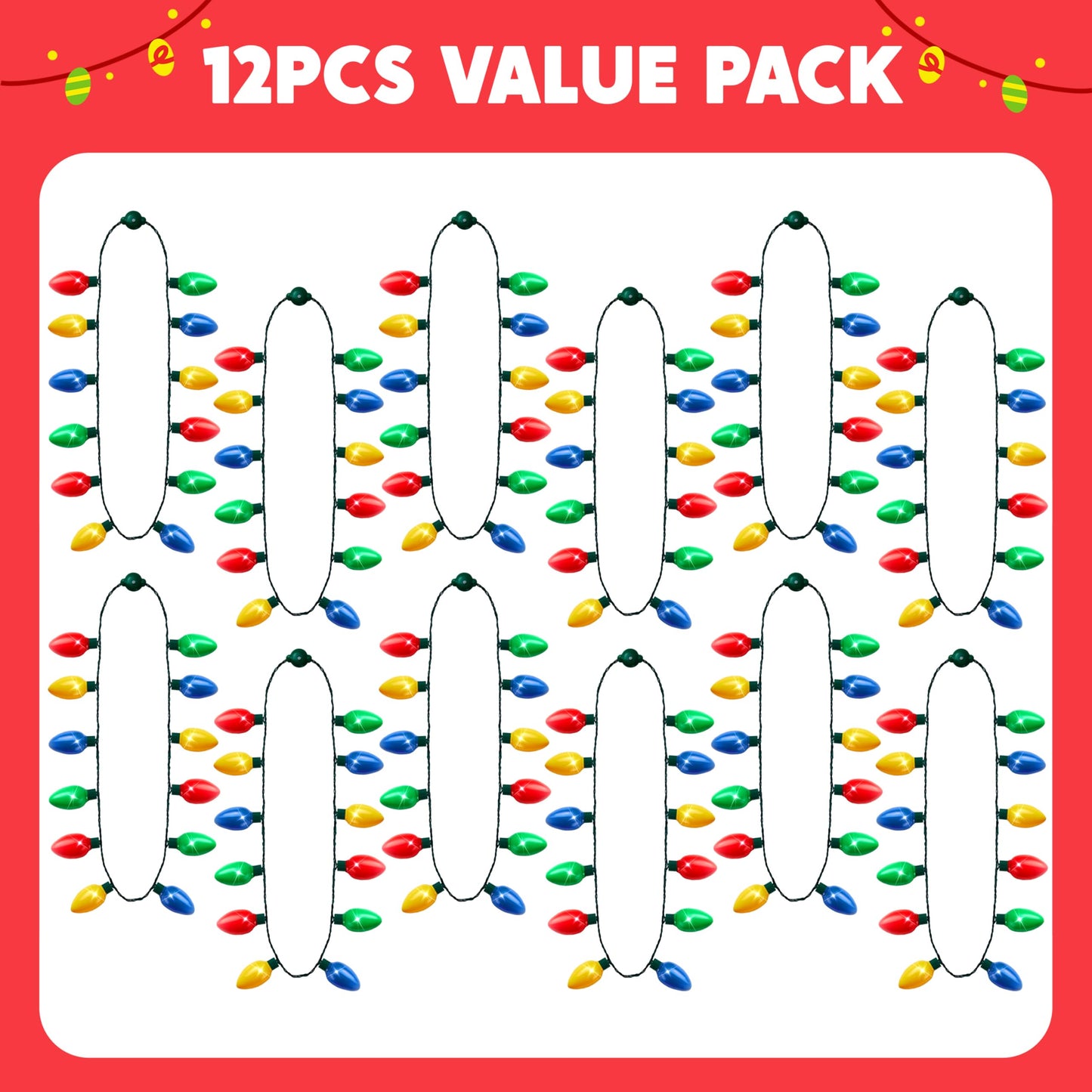 JOYIN 3 PCS Christmas Necklace 12 LED Bulbs LED Light Up Bulb Necklace Christmas Holiday Accessories Party Favors