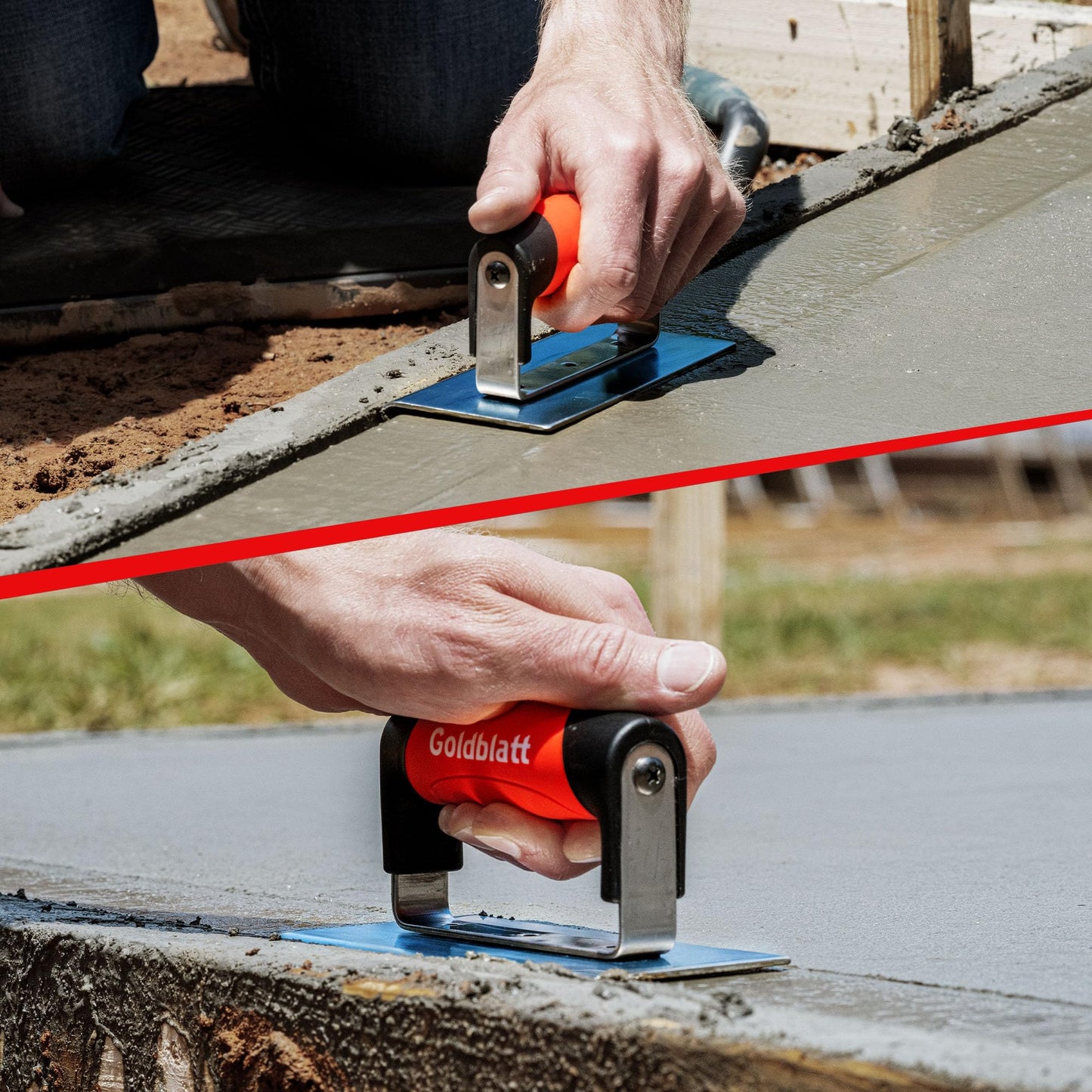 Goldblatt 6"x6" Concrete Edger, Blue High-Carbon Steel, 3/8"R 1/2"D, Durable Masonry Finishing Tool with Soft Grip & Steel Mount