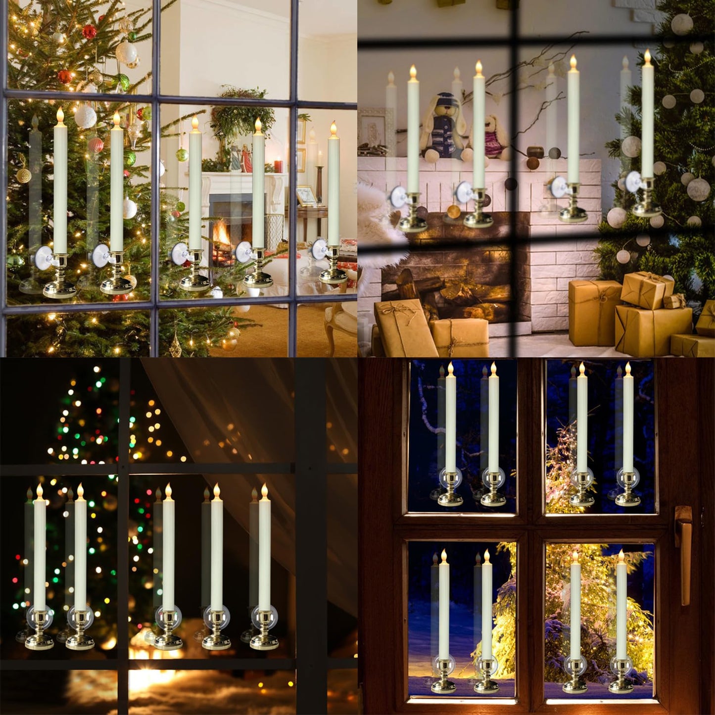 DRomance Flameless LED Window Candles with Remote & Timer, Battery-Operated Tapers with Suction Cups, Set of 6, Gold Holders