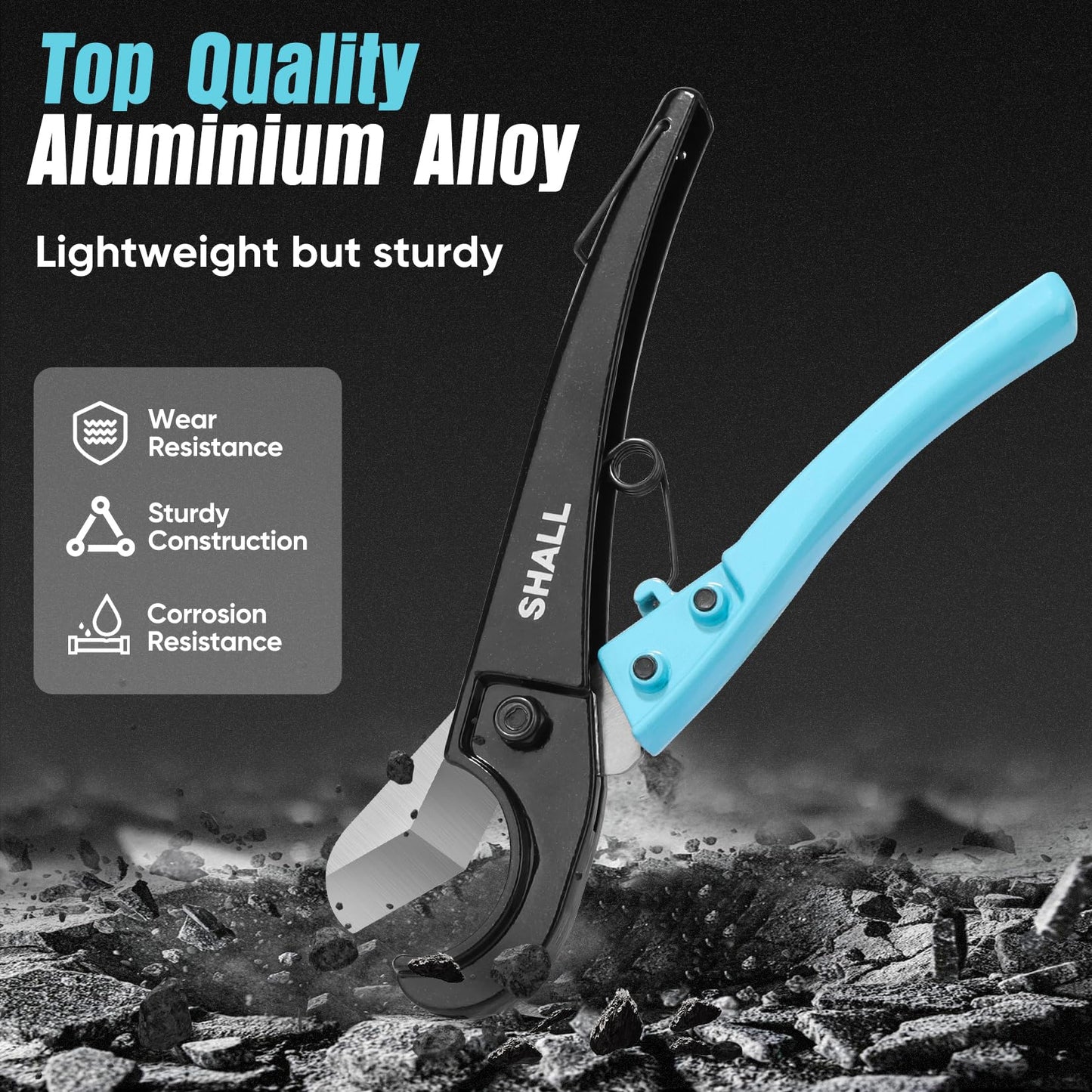 SHALL PEX Pipe Cutter, Fast Aluminum Alloy Tubing Cutter for PEX, PVC, CPVC, PP-R, PE & Hoses, Stainless Steel Blade for Clean Cuts