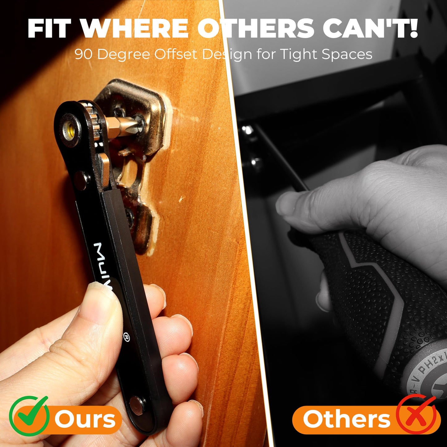 MULWARK 20pcs 1/4" Right Angle Screwdriver Set, 90° Offset Mini Screwdrivers for Tight Spaces, Electronics, Auto Repair & DIY