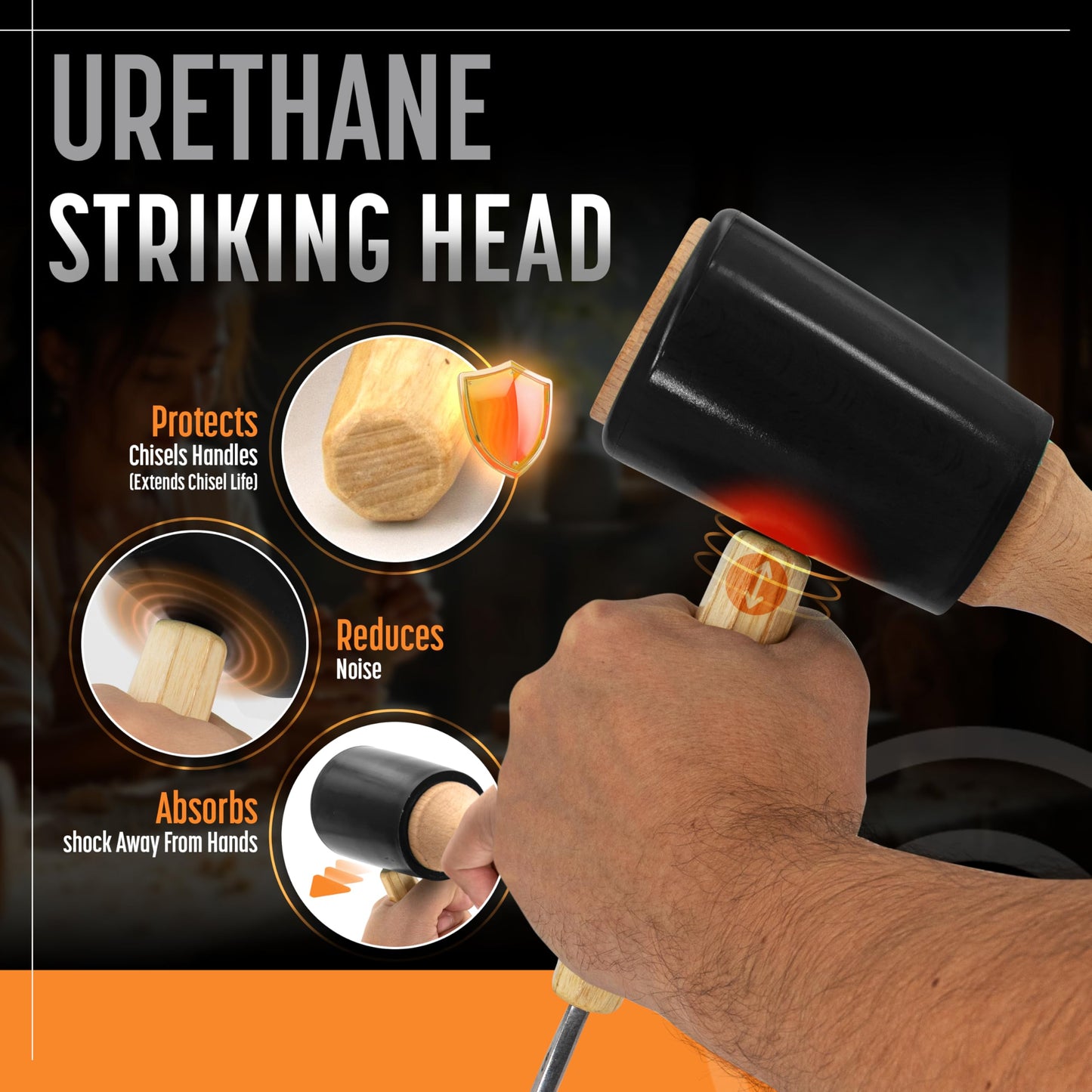 Schaaf Tools 15oz Wood Carving Mallet – Comfortable Handle, Non-Marring Urethane Head, Reduces Fatigue, Ideal for Woodworking & Chisels