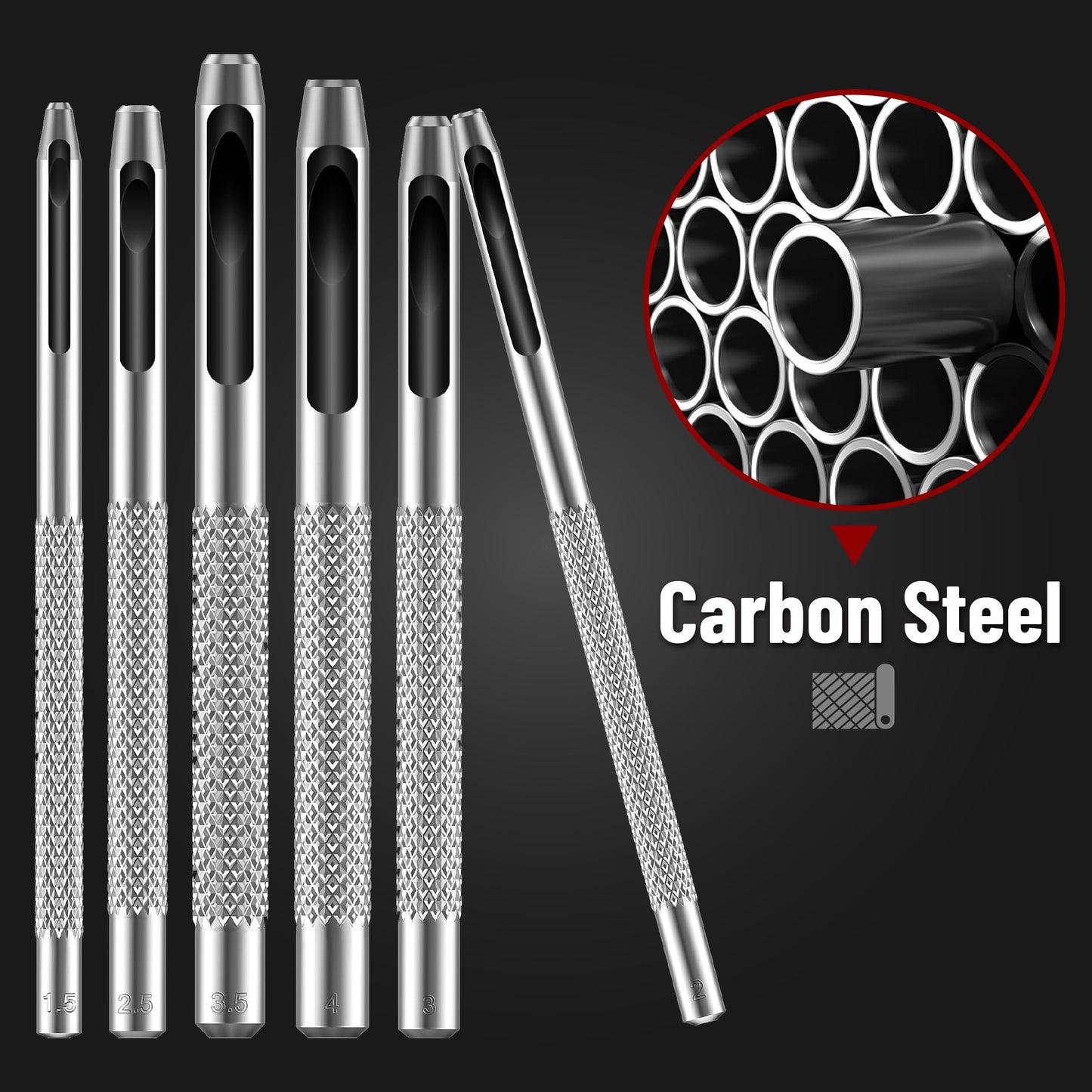 UNCO 6-Piece Hollow Leather Hole Punch Set, Steel Leather Punch Tool for Gaskets, Crafts, and DIY Projects