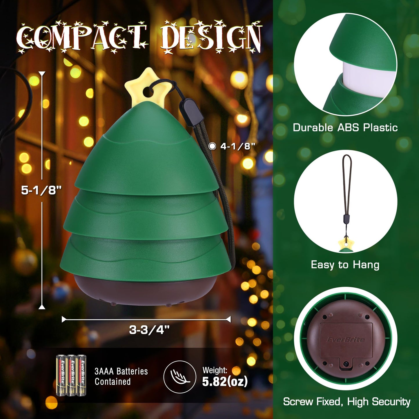 EverBrite Christmas Tree Lanterns 3-Pack, 5 Light Modes, Holiday Decoration, Indoor/Outdoor, Battery Operated, Stocking Stuffer Gift