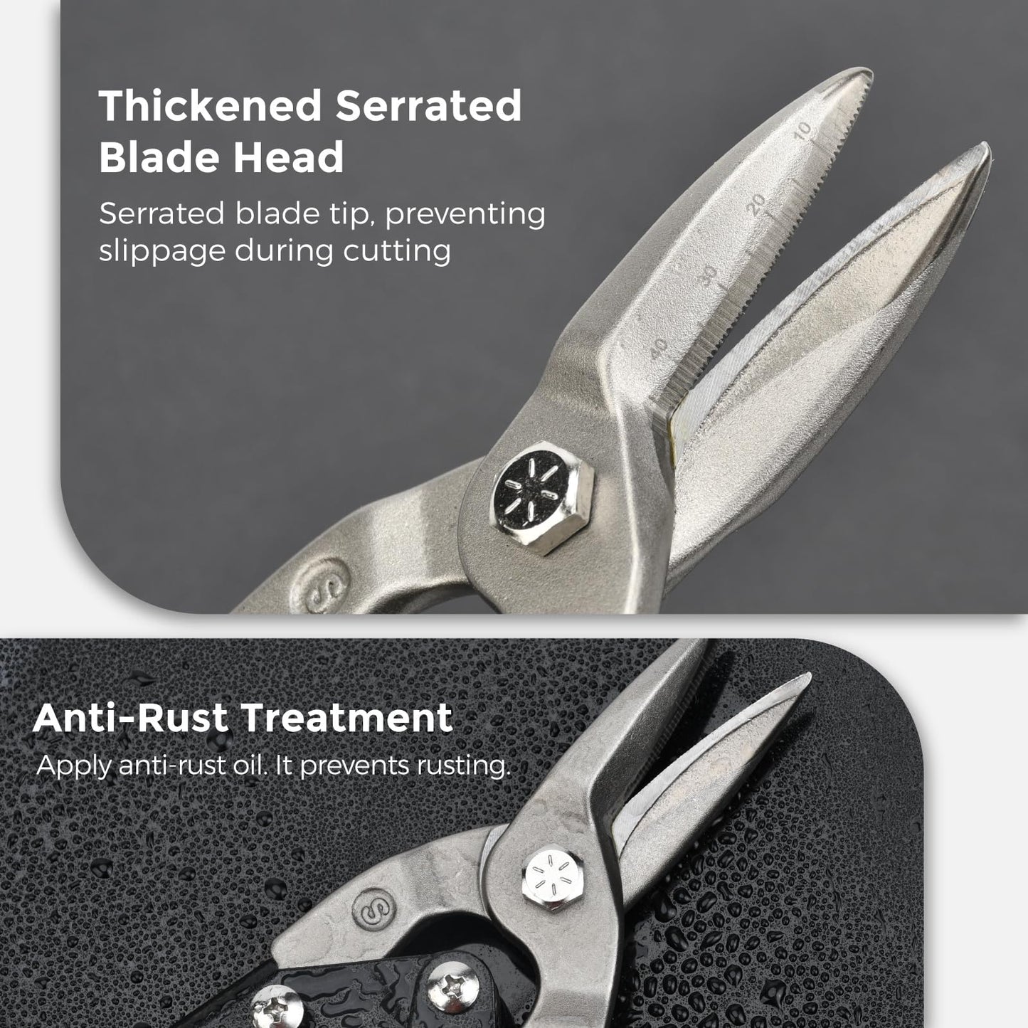 ANGELSWORD 3 PC Cr-M Aviation Tin Snips Set, 10 Inch Aviation Tin Snips, Cr-M Aviation Snips for Cutting Metal Sheet, Heavy Duty Sheet