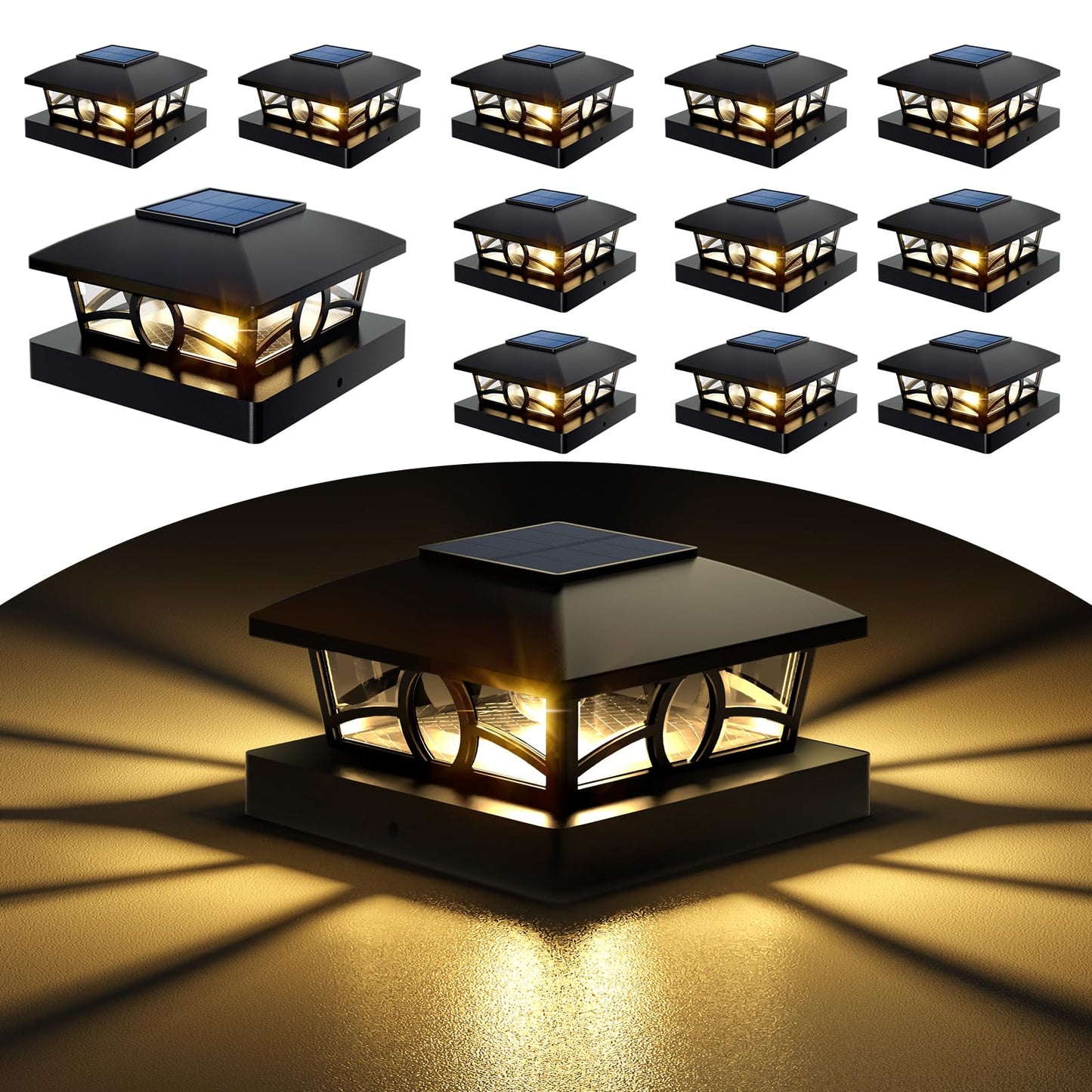 NIORSUN Solar Post Lights 12 Pack – Warm White Edison LED, Waterproof Outdoor Fence, Deck & Garden Decor, 4x4 Post Caps, Black