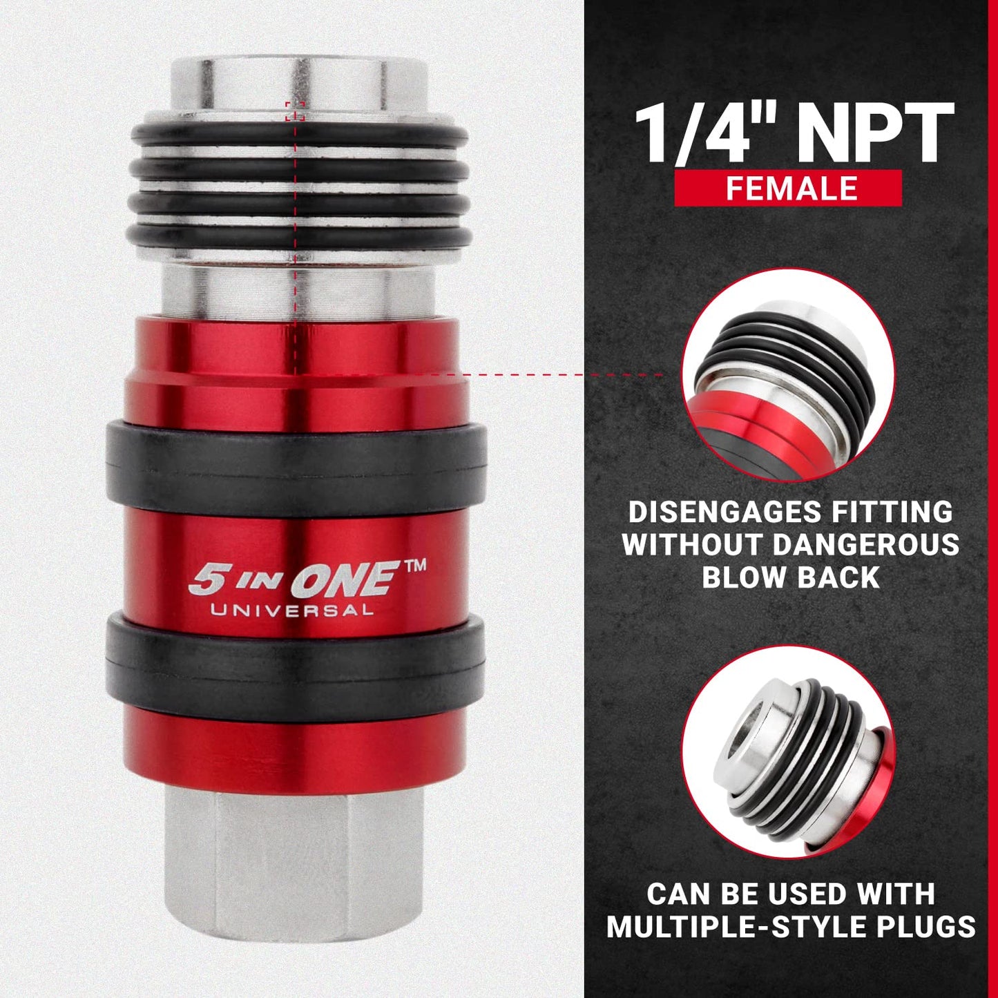 Milton 1750 Safety Exhaust Coupler, 1/4" body, 1/4" FNPT (Pack of 5) Red