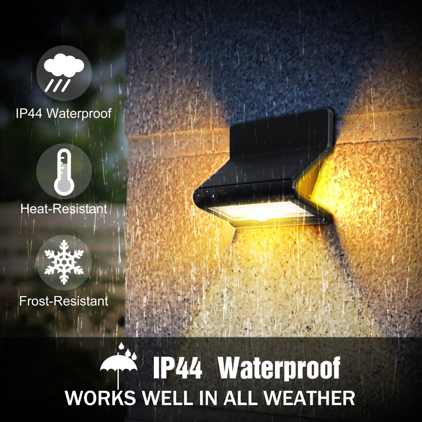 AURAXY Motion Sensor Outdoor Lights with Optical Lens - 3 Modes, IP44 Waterproof Solar Wall Light for Garden Patio Yard (2 Pack)