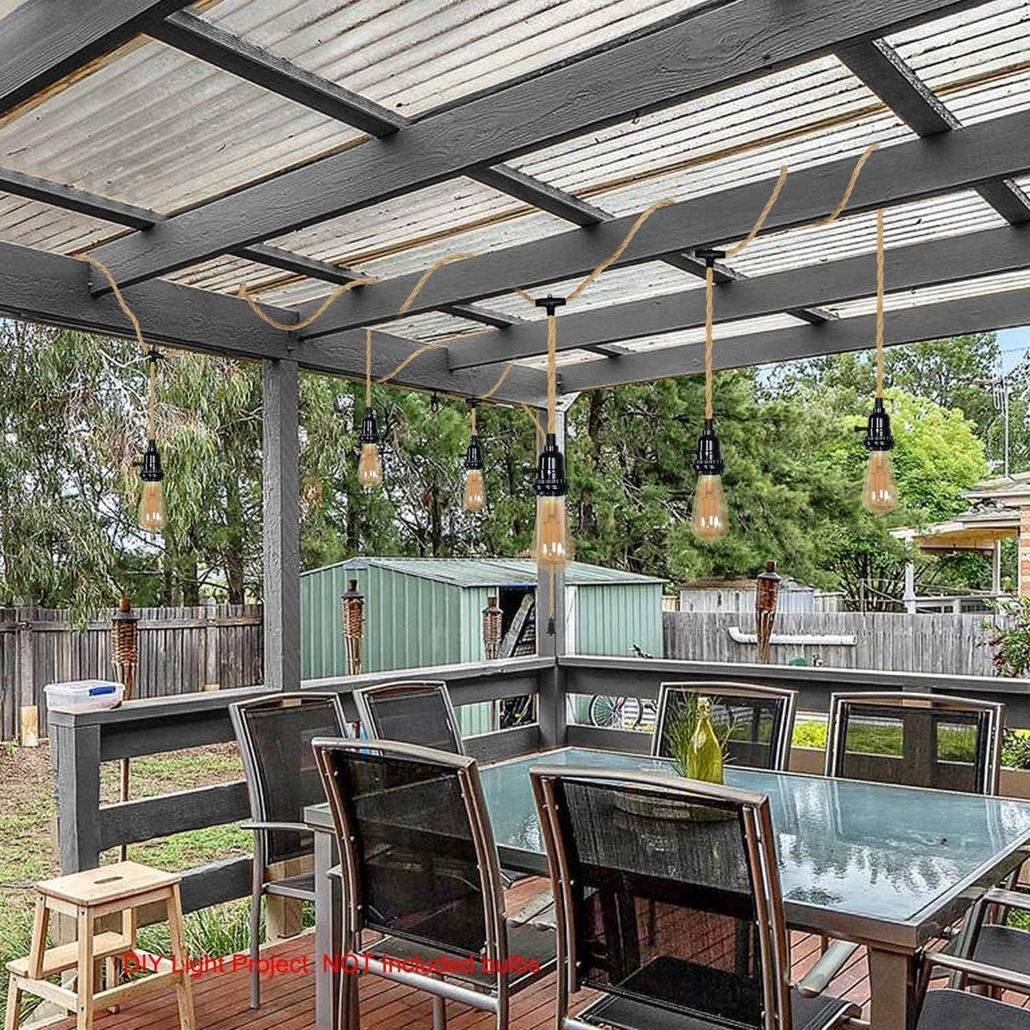 CAFULAM 3 Light Hemp Rope Plug in Pendant Light Rattan Hanging Lights with Plug in Cord with Woven Lamp Shade, Plug in Cord Hemp Rope Hanging Lamp