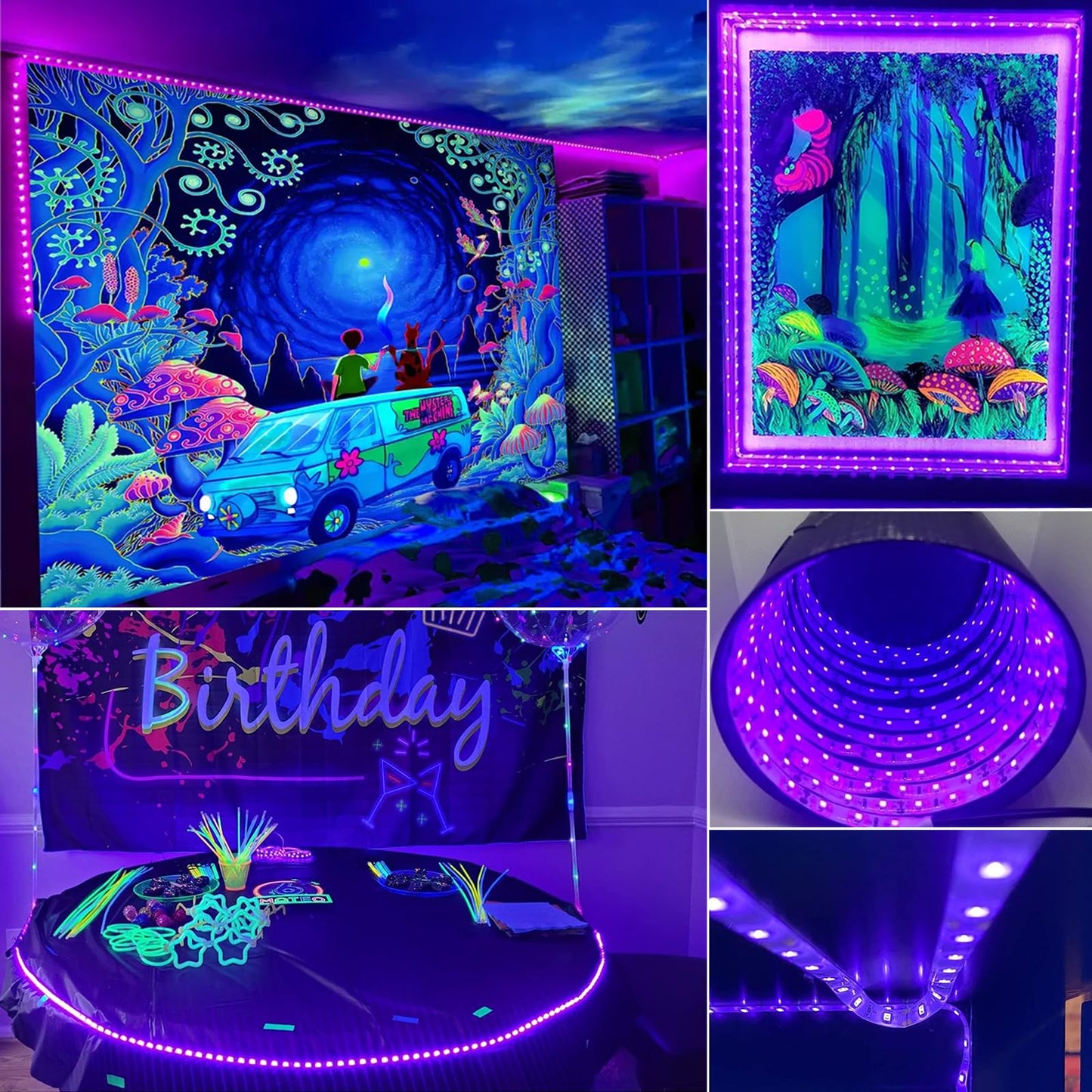 YQNLIFA 40FT Black Light Strip, 720 LED Flexible Adhesive UV Light for Halloween, Neon Party, Resin Curing, Posters & Glow Decor