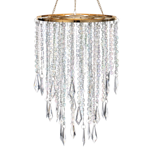 Cioceen Acrylic Chandelier Ceiling Light Shade Beaded Hanging Pendant Lampshade with Gold Frame for Bedroom for Wedding Party H12.9" X W8.7" 3 Tiers