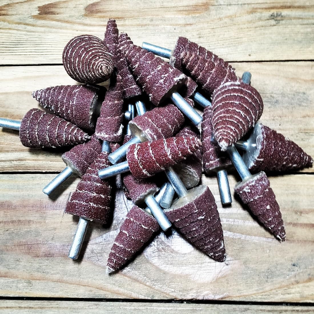 JUNLIXN 20 Pcs 1/4" Shank 80 Grit Cone Shape Abrasive Sandpaper Bits Flap Wheels Sander Grinding Head for Rotary Tool for Grinding and Polishing