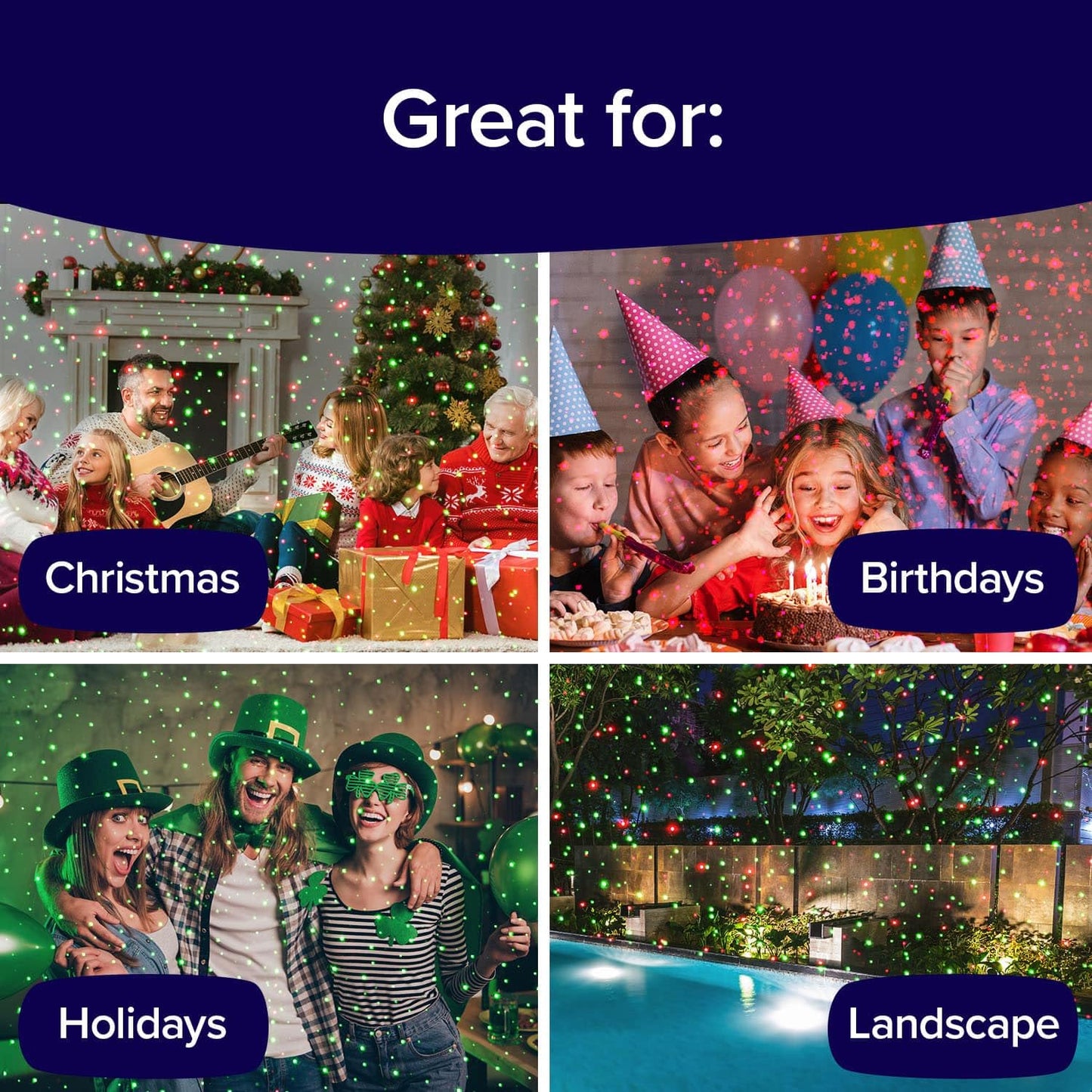 Star Shower Ultra 9 Outdoor Laser Light Show – 9 Patterns, 3 Colors, Motion or Still, Covers 3200 Sq Ft, Holiday Projector