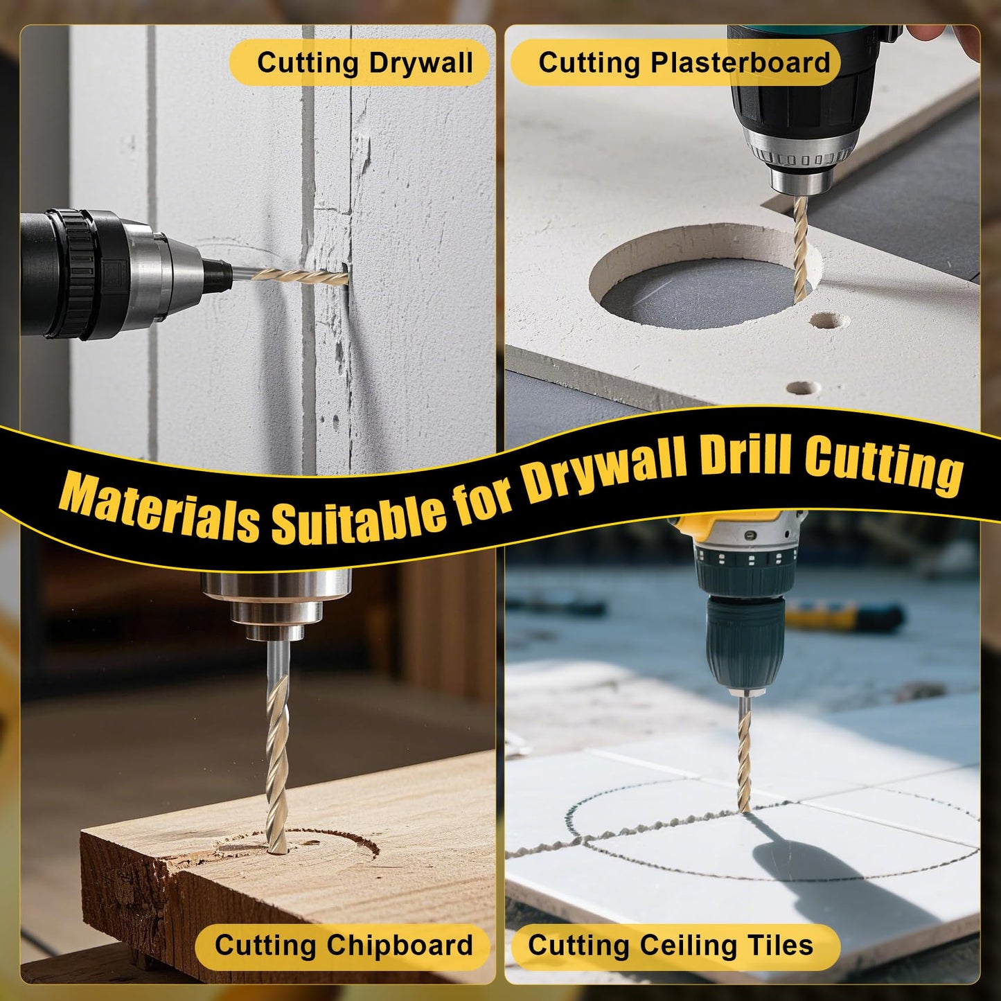 Upgrade 100-Pack Drywall Drill Bits, 1/8" Guide Point Cutting Bits for Wood & Drywall, Spiral Saw Router Bits